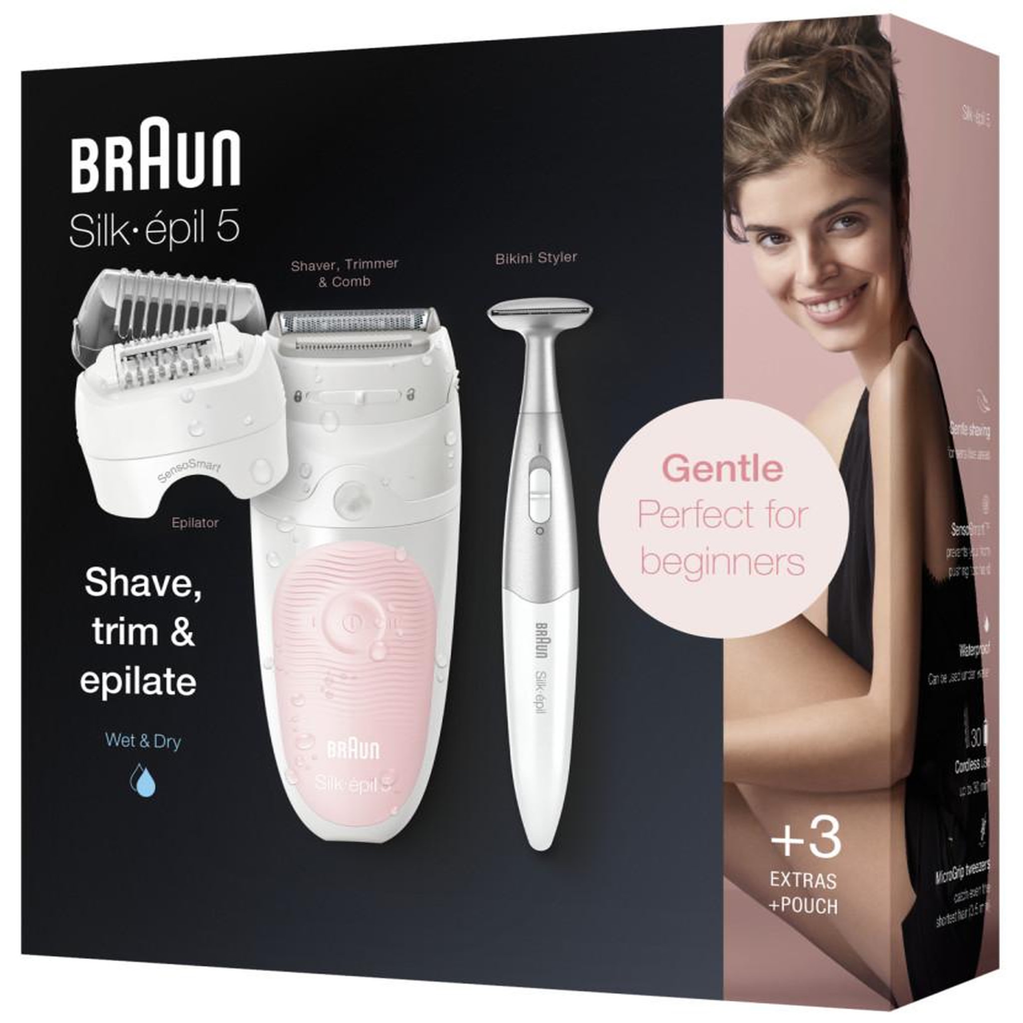 Voir la diapositive 3 : BRAUN Epilateur 3en1 rechargeable étanche + tondeuse bikini - ses5-820