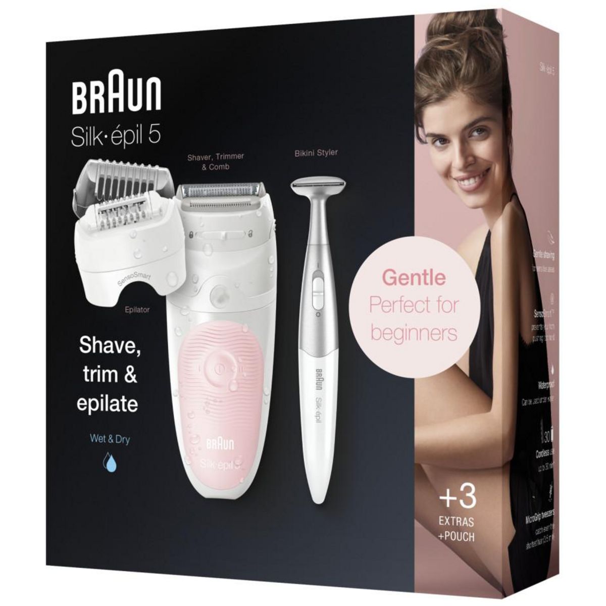 BRAUN Epilateur 3en1 rechargeable étanche + tondeuse bikini - ses5-820