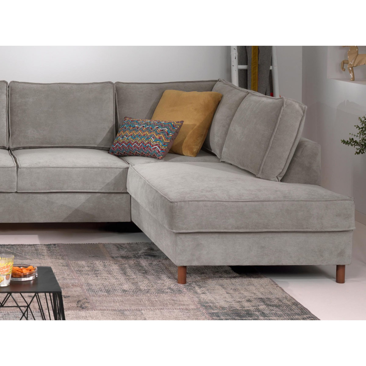 LISA DESIGN Jake - canapé panoramique d'angle droit - convertible avec coffre - 7 places - en velours côtelé