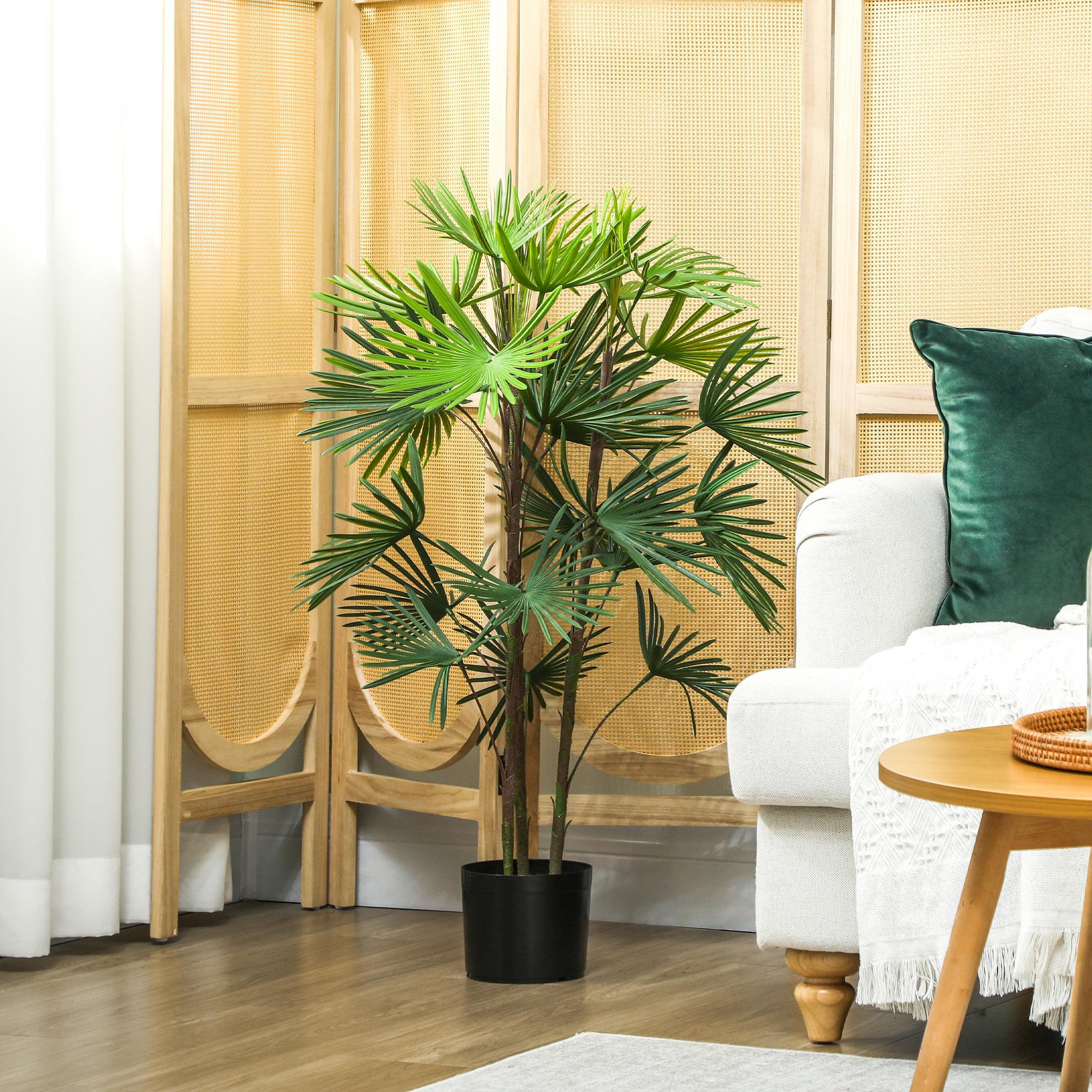 Voir la diapositive 5 : HOMCOM Palmier artificiel - plante artificielle H.90cm - 3 pieds 24 feuilles grand réalisme - pot inclus