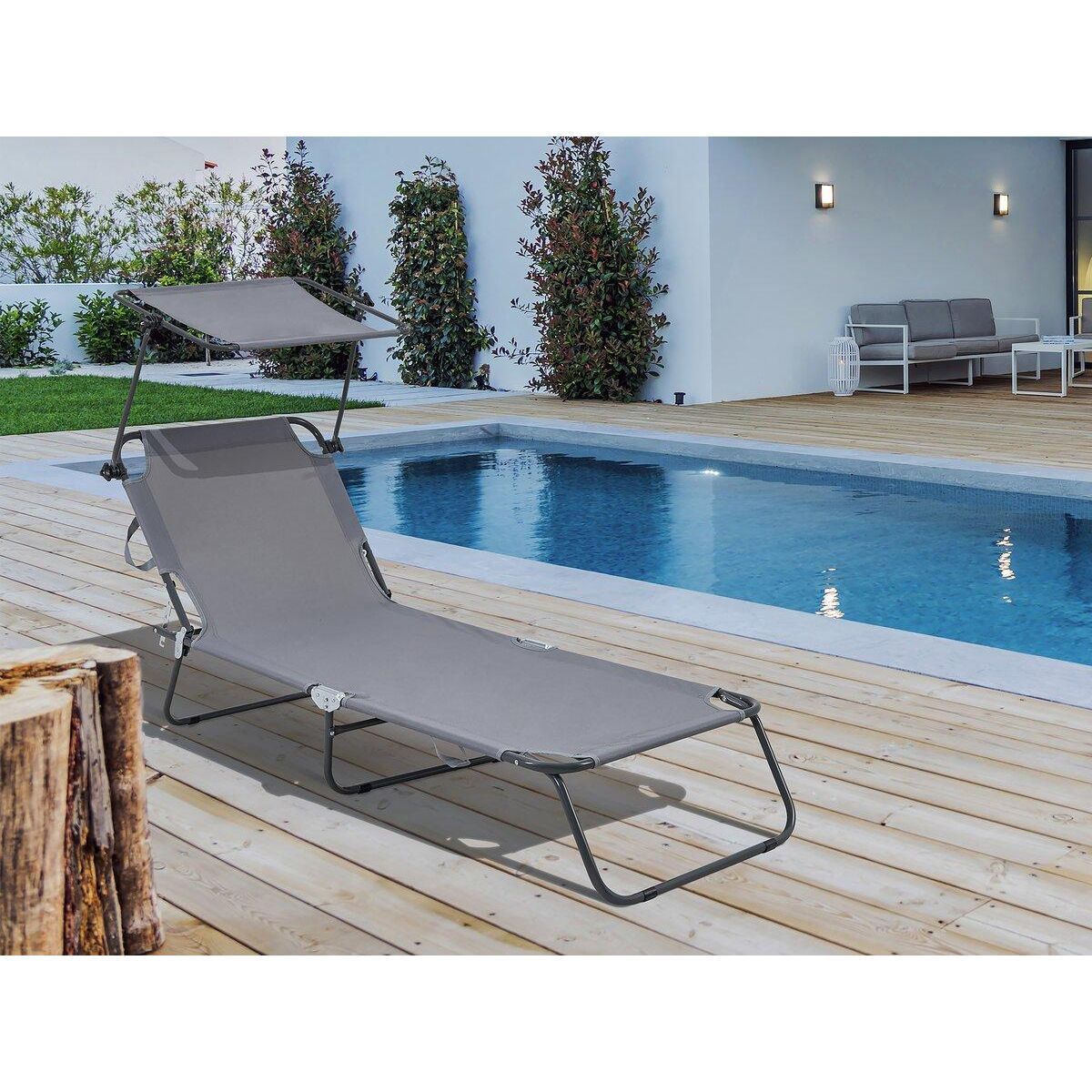 Habitat et Jardin Bain de soleil pliable  Lazy  - Avec pare soleil - Gris