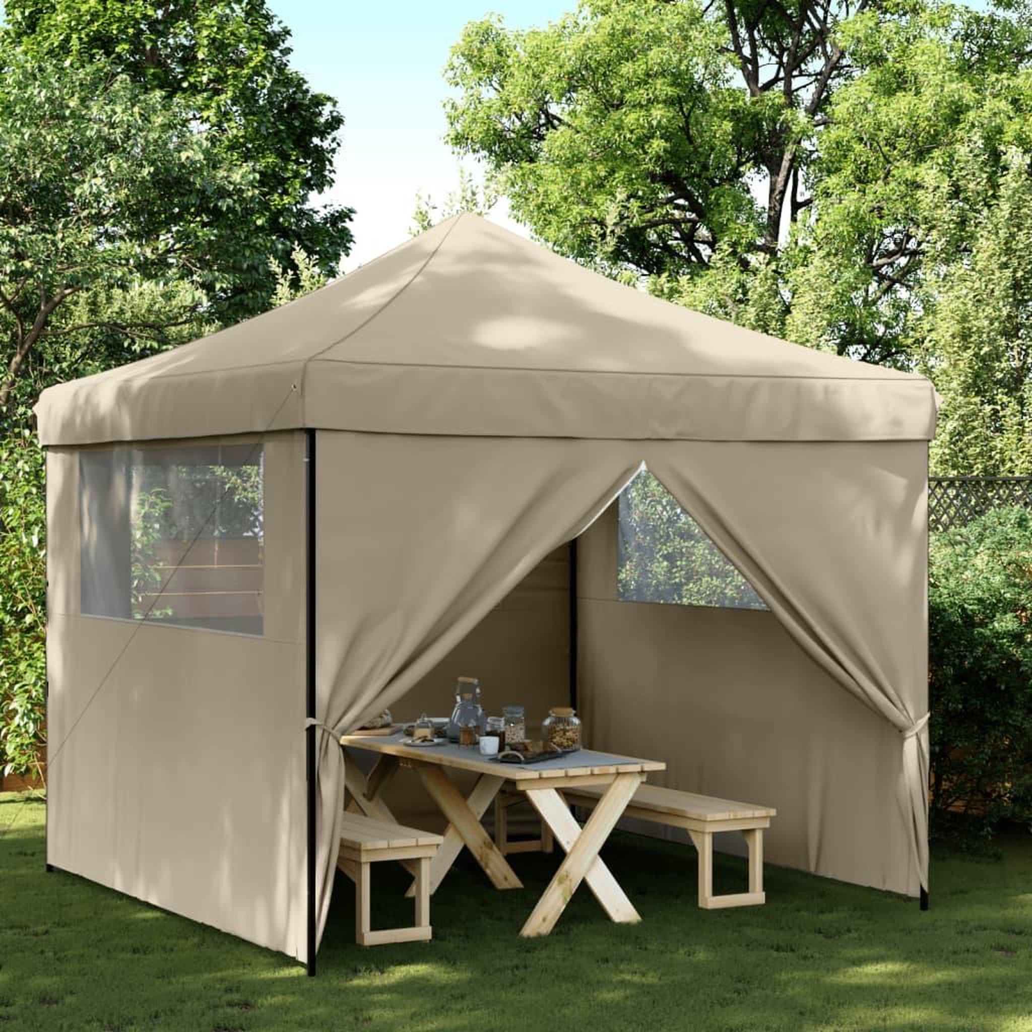 VIDAXL Tente de reception pliable escamotable 4 parois laterales taupe