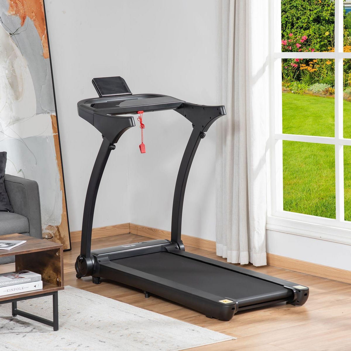 HOMCOM Tapis de course électrique pliable 1-14Km/h 550W grand écran LED multifonction 12 programmes clé sécurité acier ABS noir