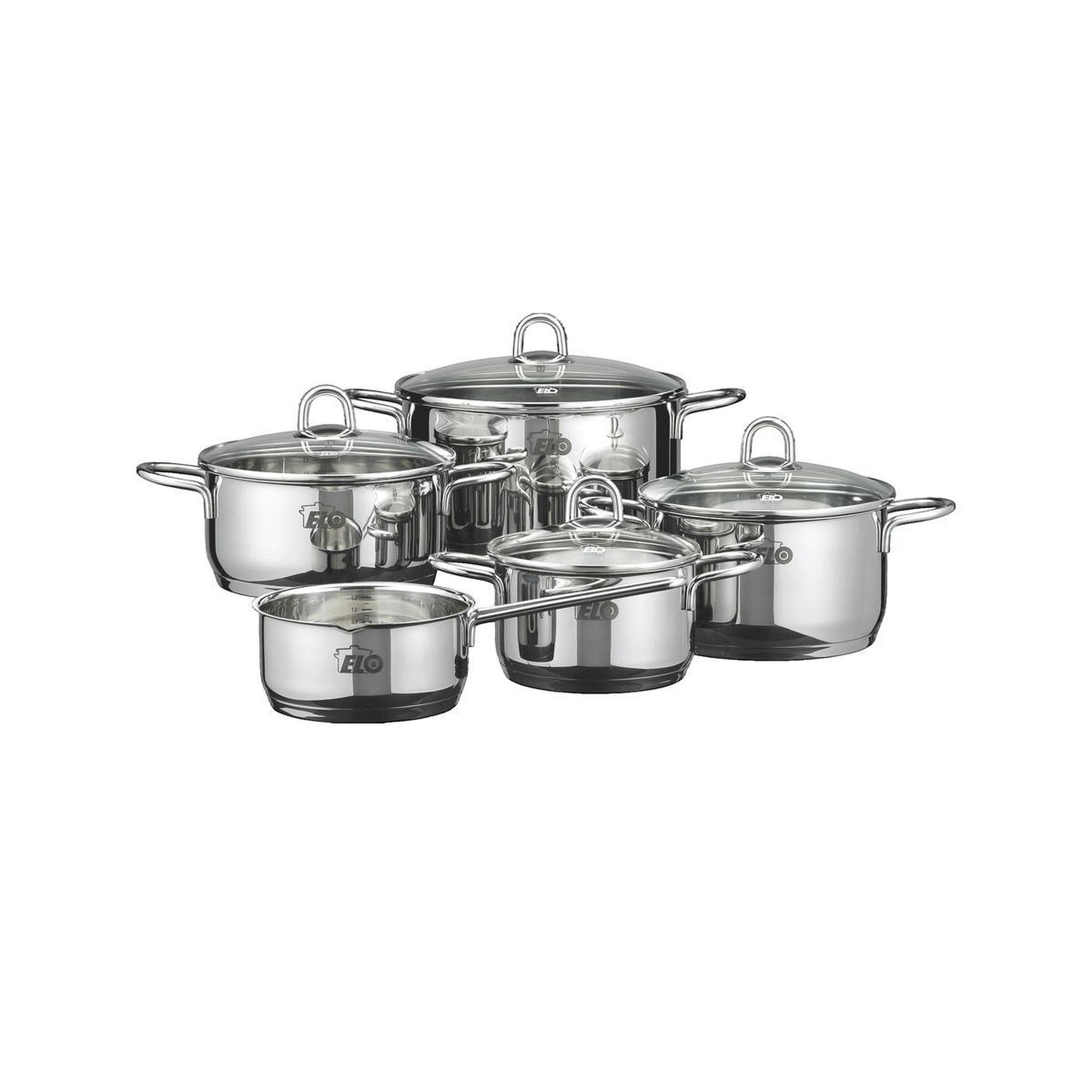 ELO Batterie de cuisine ELO RUBIN 9 pièces avec couvercles en verre résistant aux chocs, acier inoxydable