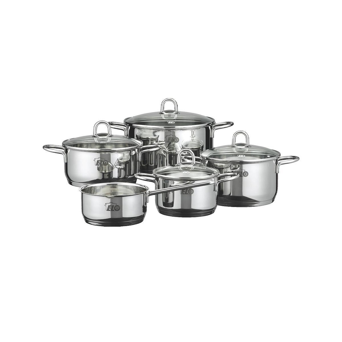 ELO Batterie de cuisine ELO RUBIN 9 pièces avec couvercles en verre résistant aux chocs, acier inoxydable