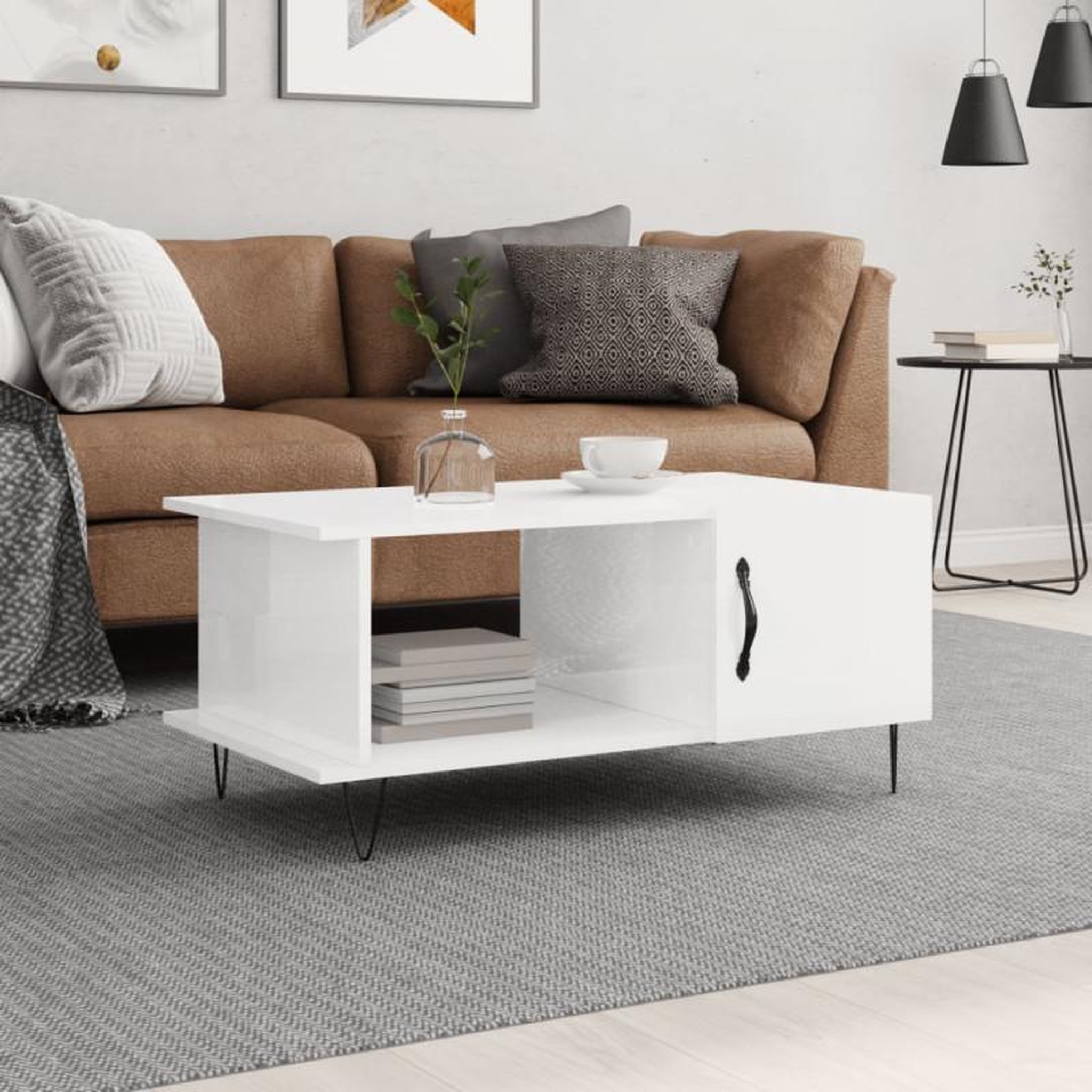 Voir la diapositive 1 : VIDAXL Table basse Blanc brillant 90x50x40 cm Bois d ingénierie