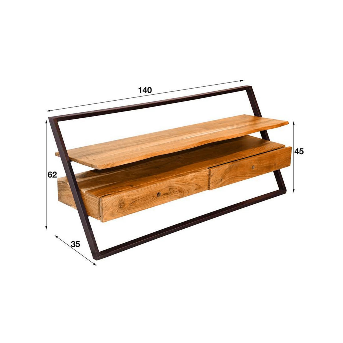 LISA DESIGN Goa - meuble tv - bois massif d'acacia et noir - 140 cm