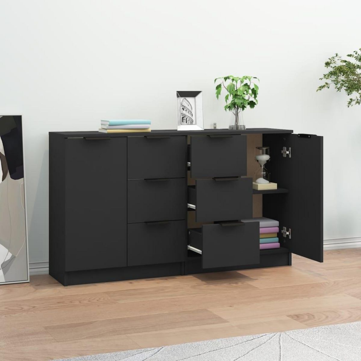 VIDAXL Buffets 2 pcs Noir 60x30x70 cm Bois d'ingenierie