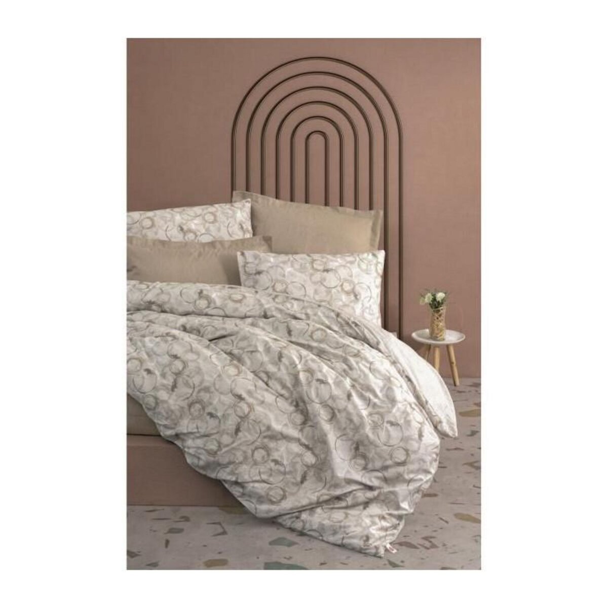 GENERIQUE Parure de lit - 129CTN64617 - 1 housse de couette 220 x 240 cm + 2 taies d'oreiller 60 x 60 cm - 100% coton ranforcé - Beige