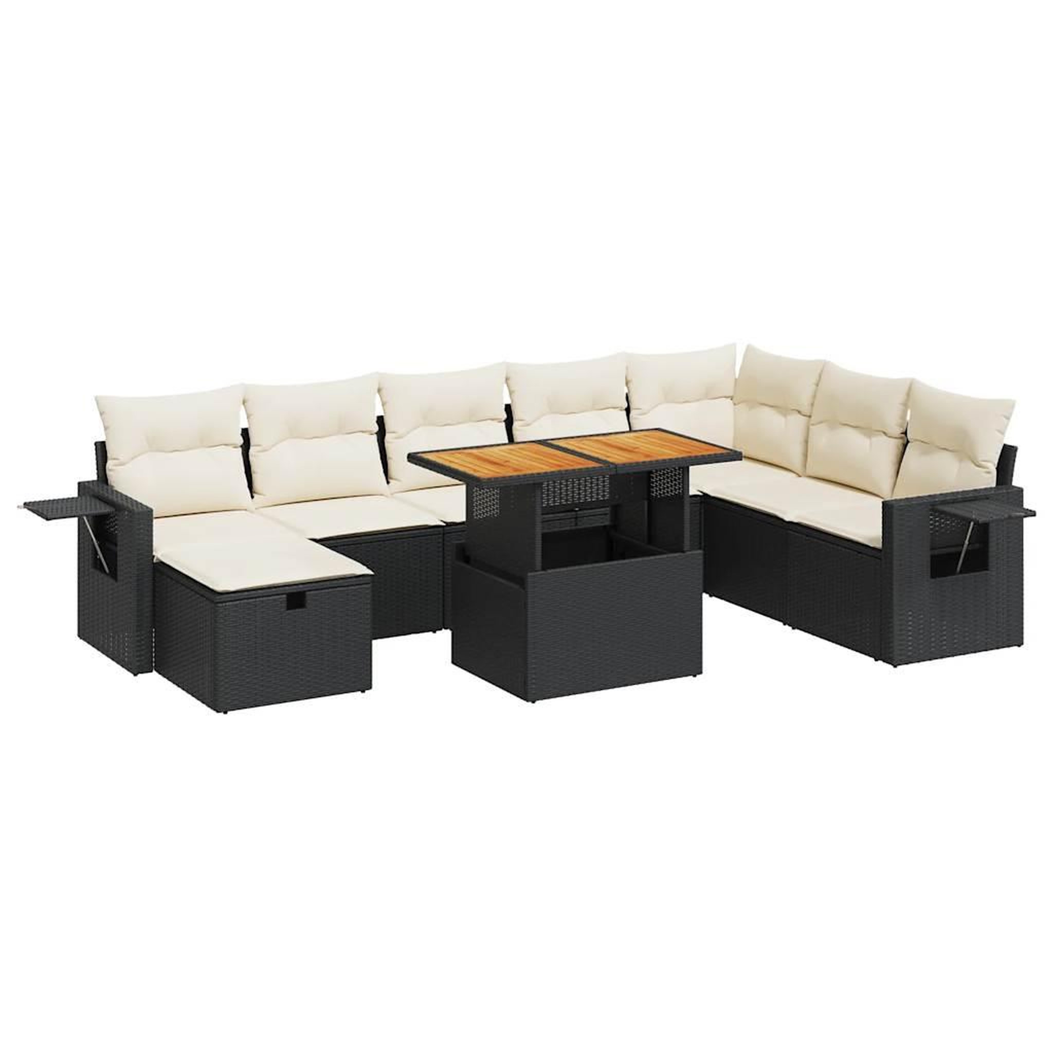 Voir la diapositive 2 : VIDAXL Salon de jardin avec coussins 9 pcs noir resine tressee acacia
