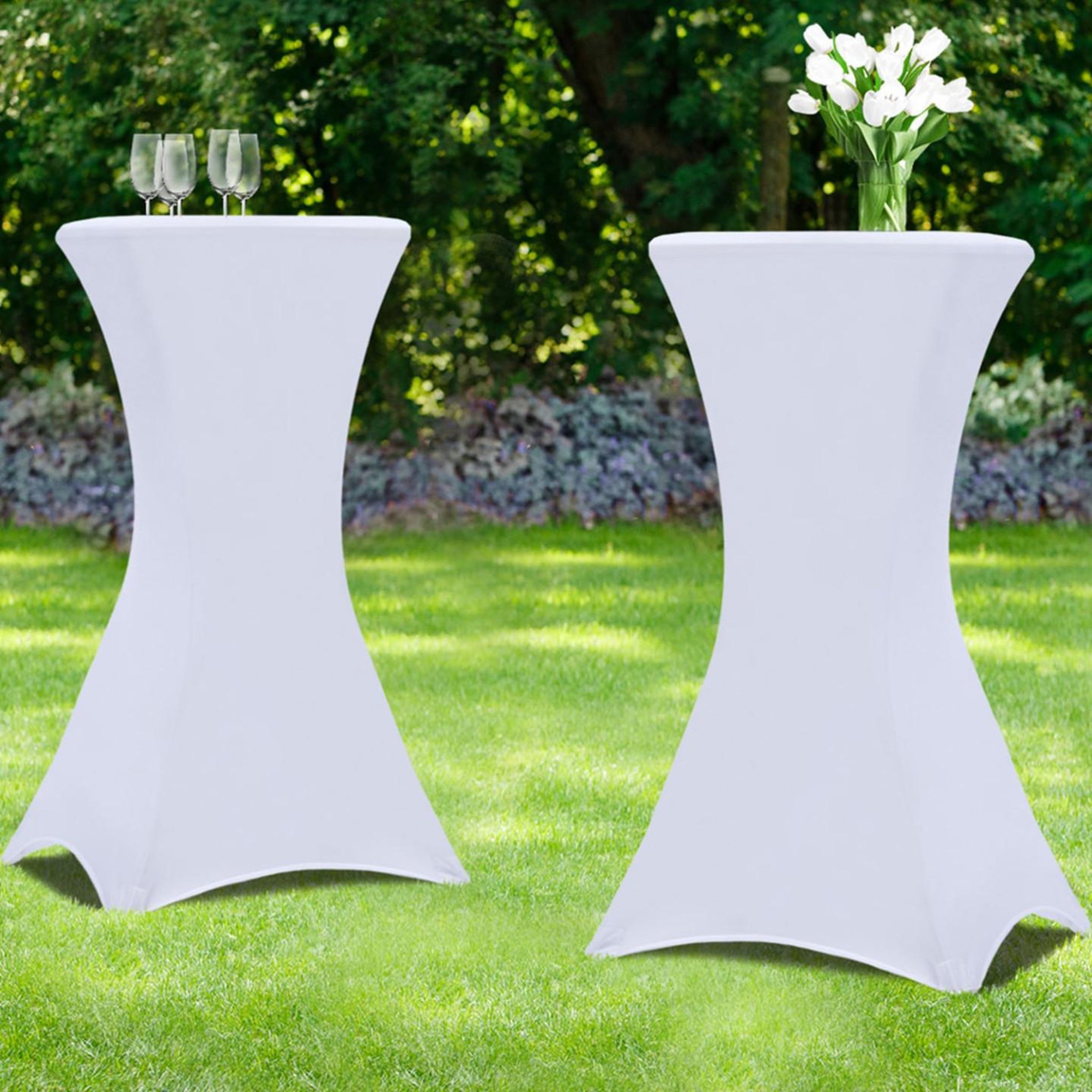 Voir la diapositive 2 : ID MARKET Lot de 2 housses blanches pour table haute pliante 105 cm