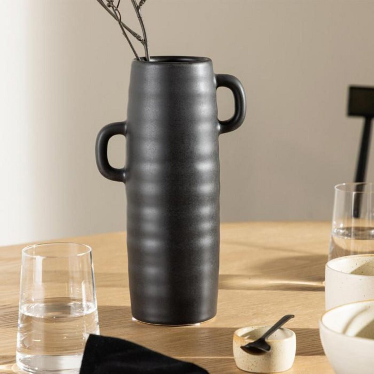 Paris Prix Vase Ondulé en Céramique  Cent  25cm Noir