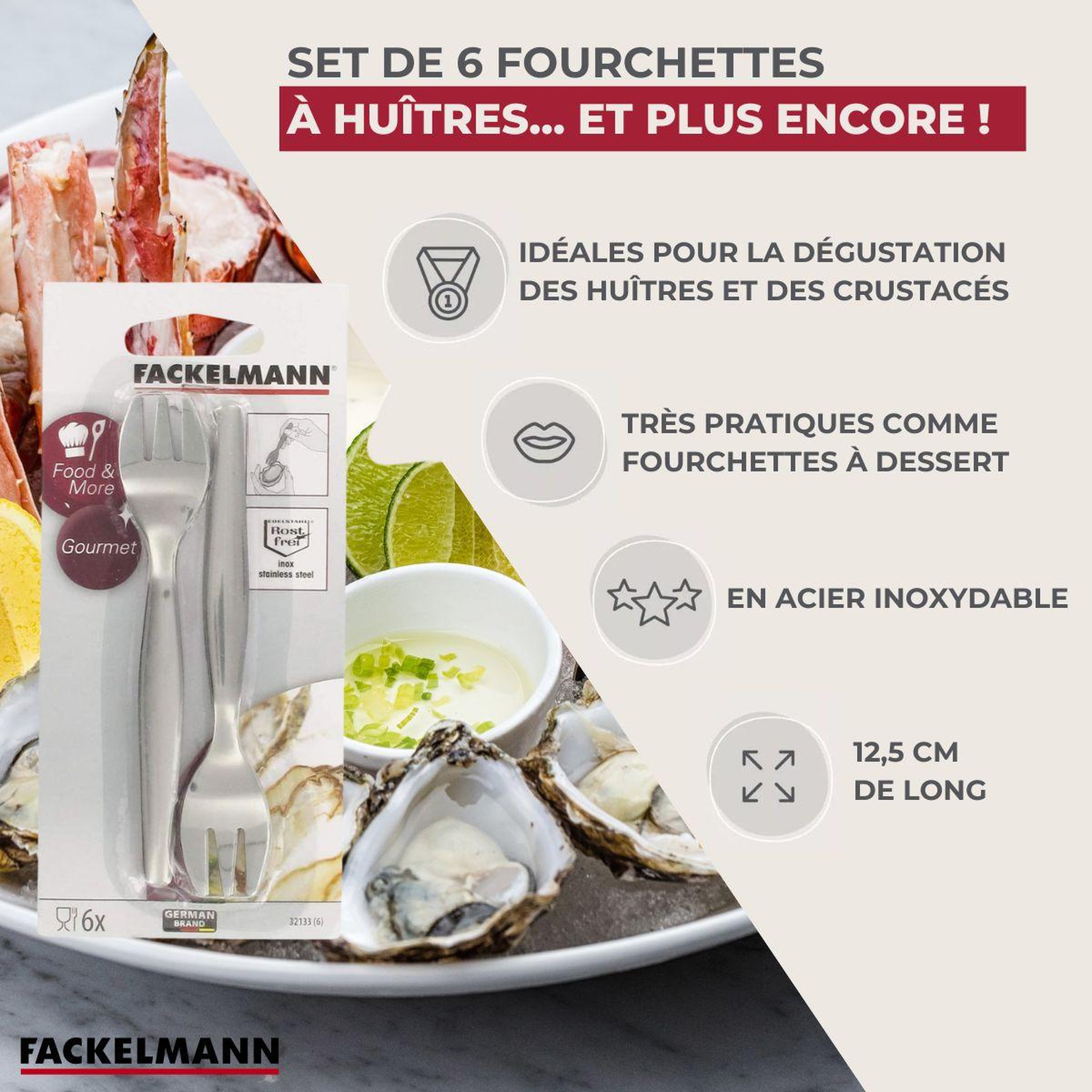 Voir la diapositive 3 : Fackelmann Lot de 6 fourchettes à huîtres 12,5 cm fackelmann