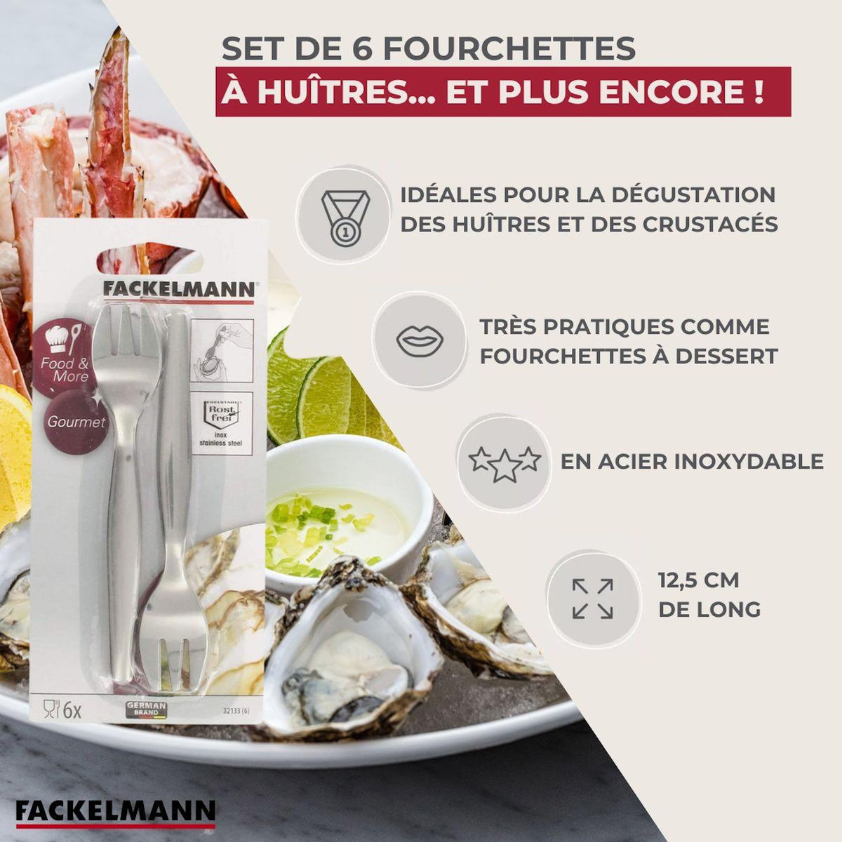 Fackelmann Lot de 6 fourchettes à huîtres 12,5 cm Fackelmann