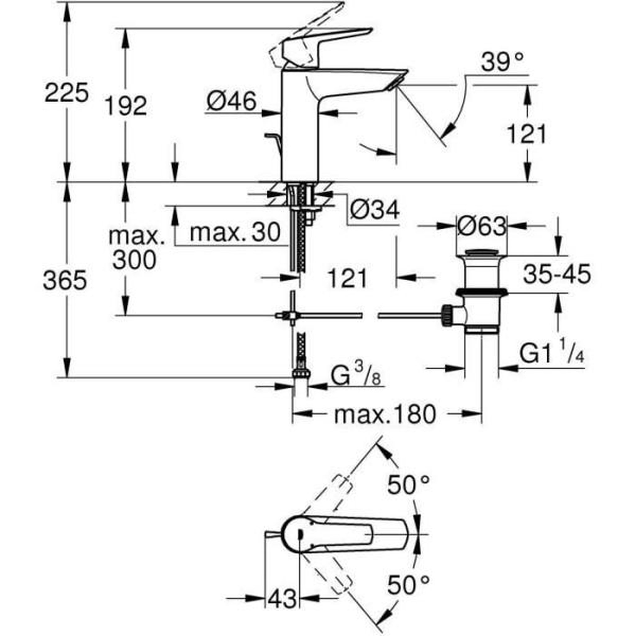 Voir la diapositive 3 : Grohe Mitigeur monocommande lavabo - grohe start - 234552432 - noir mat - taille m - bec moyen - economie d'eau - tirette et vidage