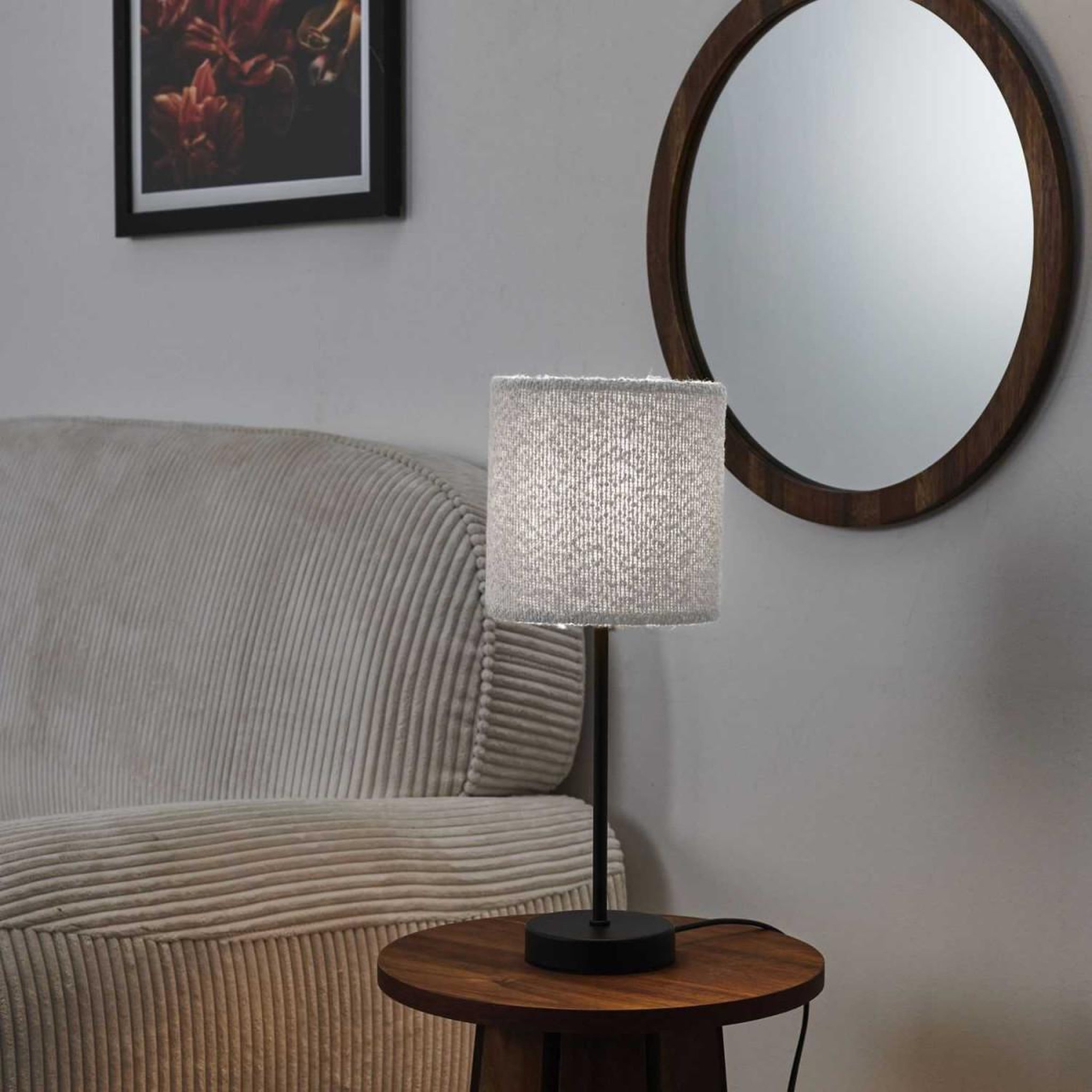Voir la diapositive 4 : The Home Deco Factory Lampe à poser en tissu  bouclette  38cm naturel