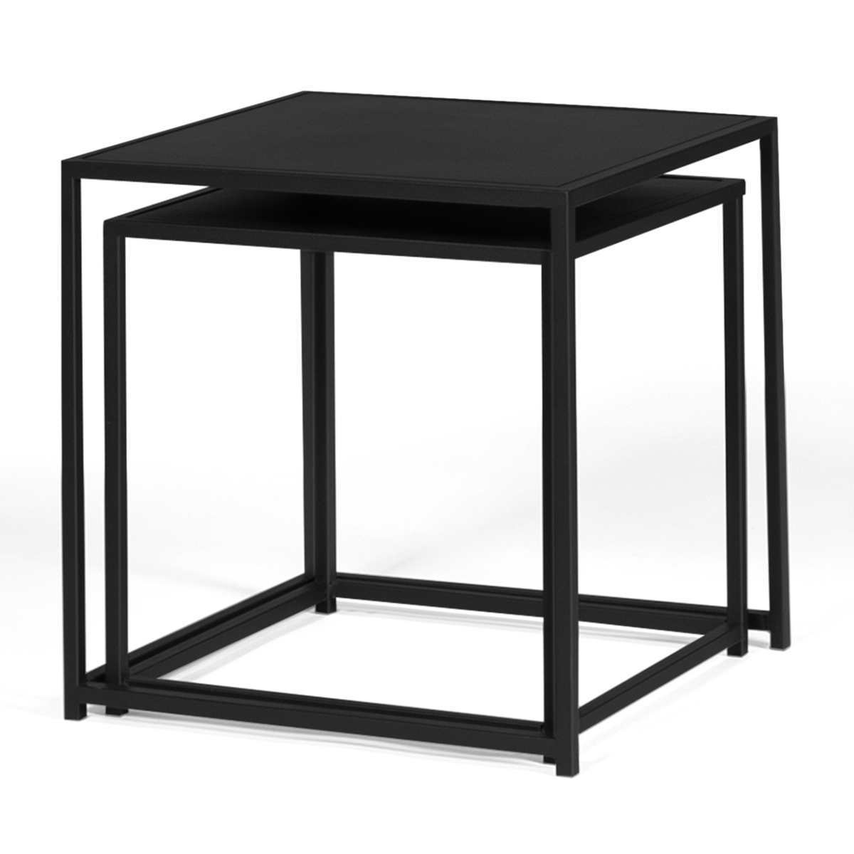 ID MARKET Lot de 2 tables basses gigognes DAVIS 40/45 en métal noir mat design industriel