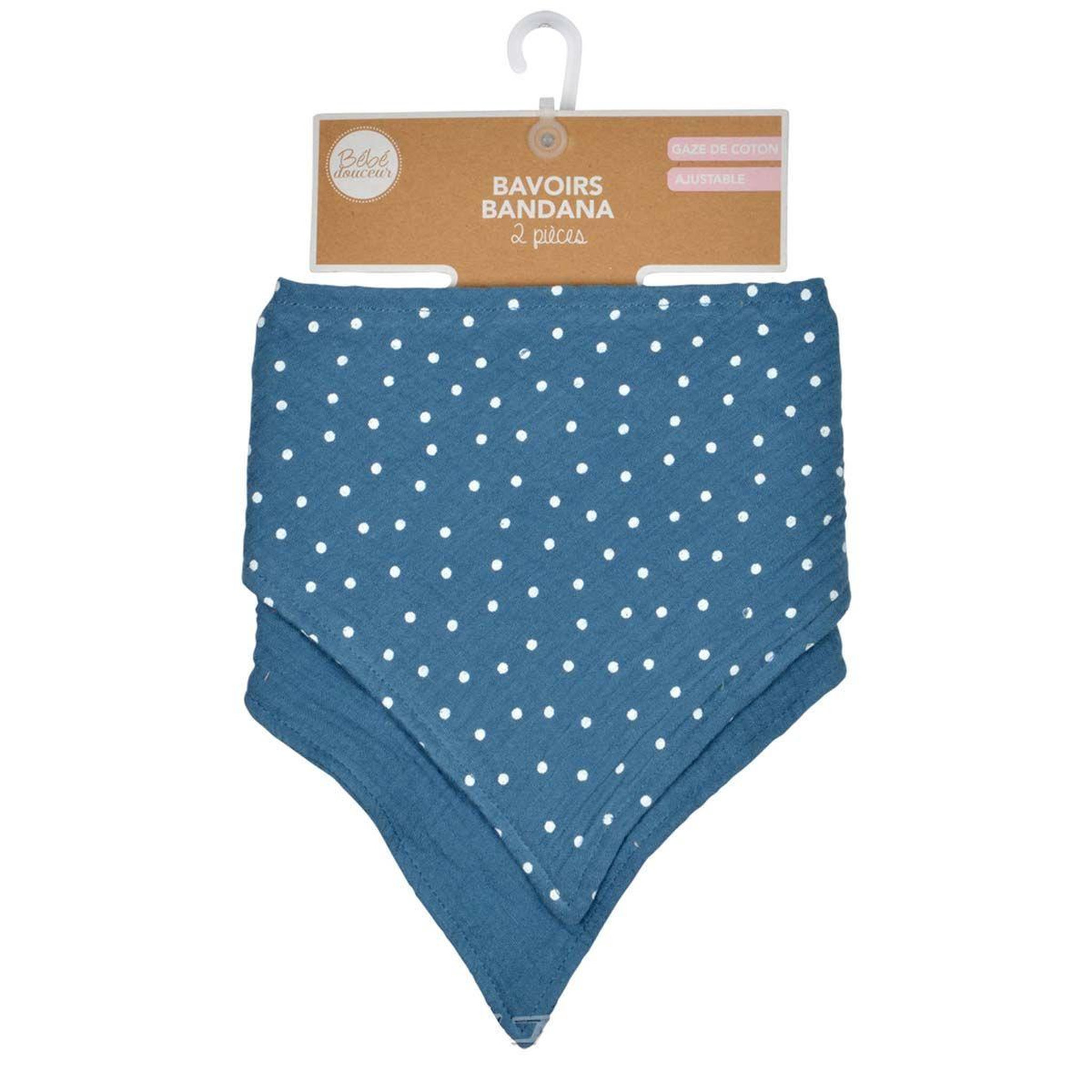 Voir la diapositive 4 : BEBE DOUCEUR Lot de 2 bavoirs bébé  bandana  41cm bleu foncé