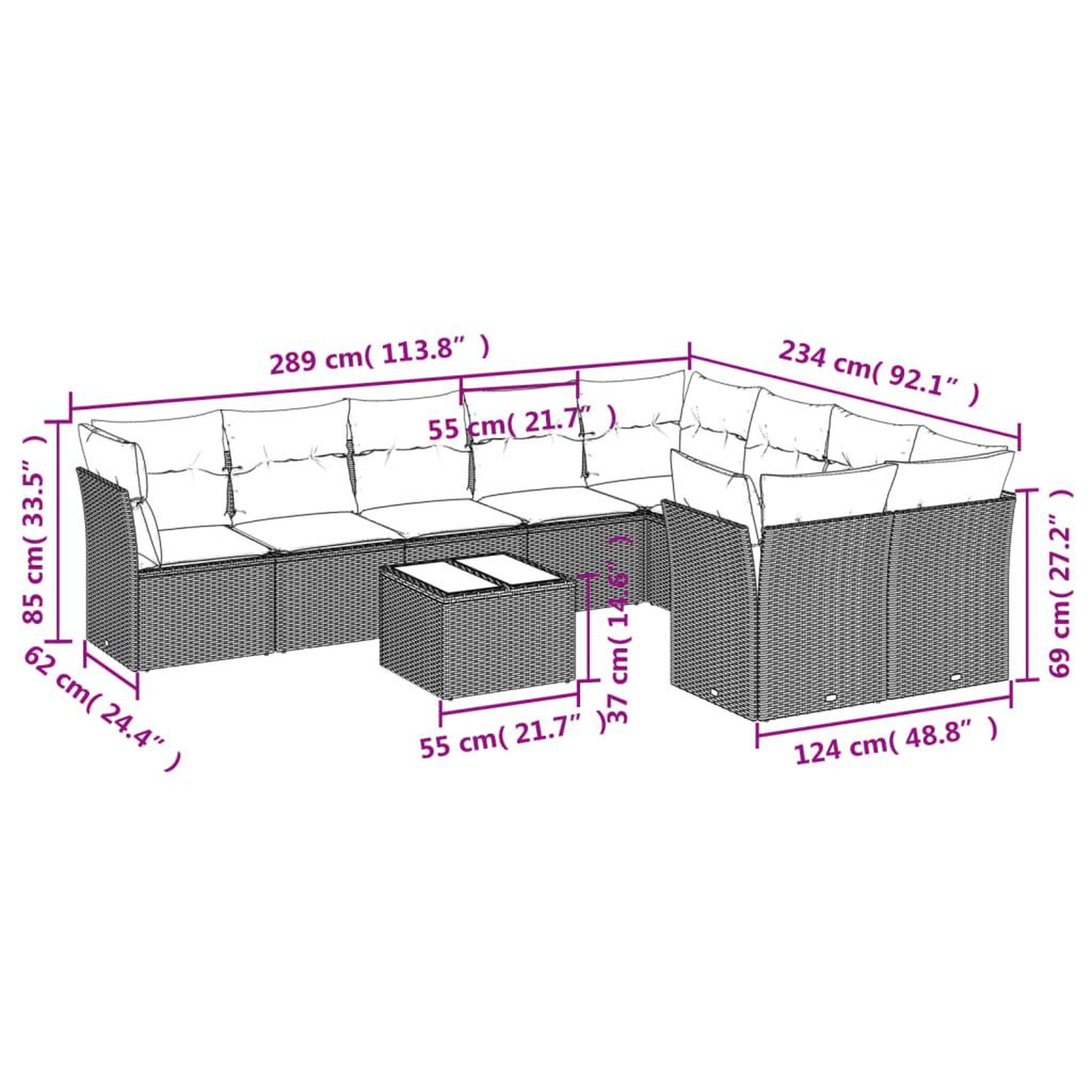 Voir la diapositive 3 : VIDAXL Salon de jardin avec coussins 10 pcs gris clair resine tressee