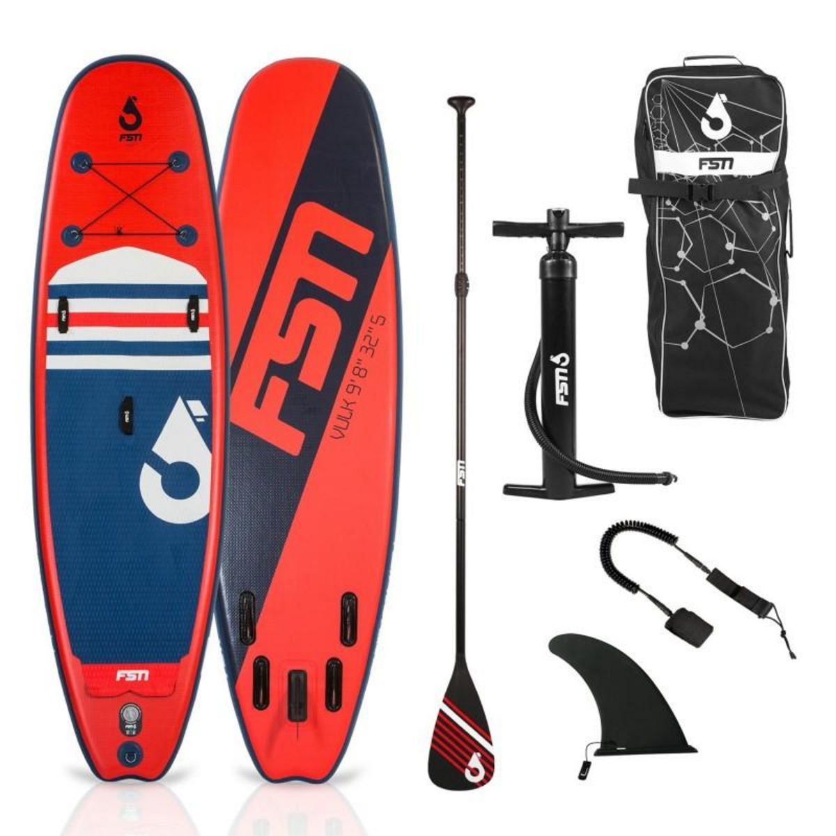 FUSION Paddle Gonflable VULK 9'8 - 299 x 81 x 13 cm - Stand Up Paddle avec pagaie, leash, pompe et sac de transport
