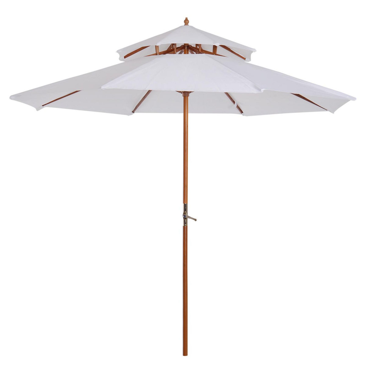 OUTSUNNY Parasol en bois peuplier droit 2 toits polyester 180 g/m² dia. 2,65 x 2,64H m blanc