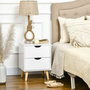 Voir la diapositive 2 : HOMCOM Chevet table de nuit design scandinave 2 tiroirs piètement bois pin panneaux particules blanc
