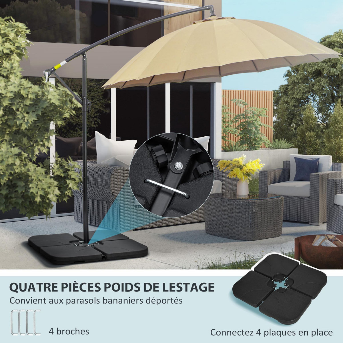 OUTSUNNY Pied de parasol lot de 4 dalles pour parasol à lester dim. tot. 104L x 104l x 7,5H cm HDPE noir