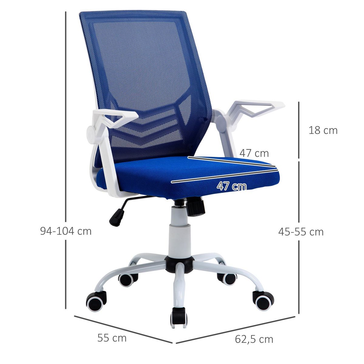 VINSETTO Vinsetto Chaise de bureau ergonomique support lombaires hauteur réglable pivotante 360° accoudoirs relevables polyester maille bleu