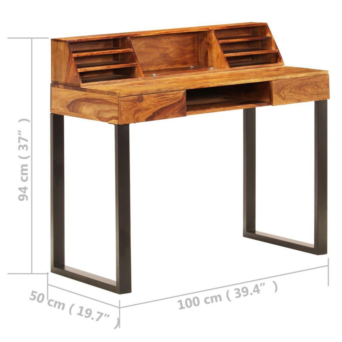 VIDAXL Bureau 110x50x94 cm Bois solide de Sesham et acier