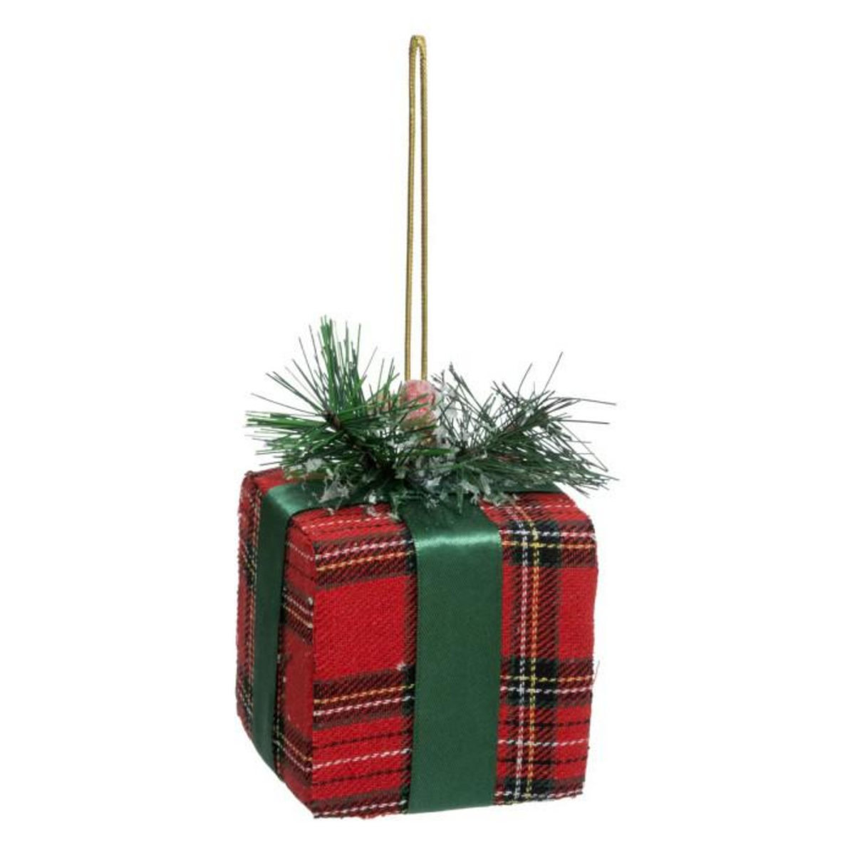 ATMOSPHERA Sujet de Noël Cadeau  Tartan  12cm Rouge