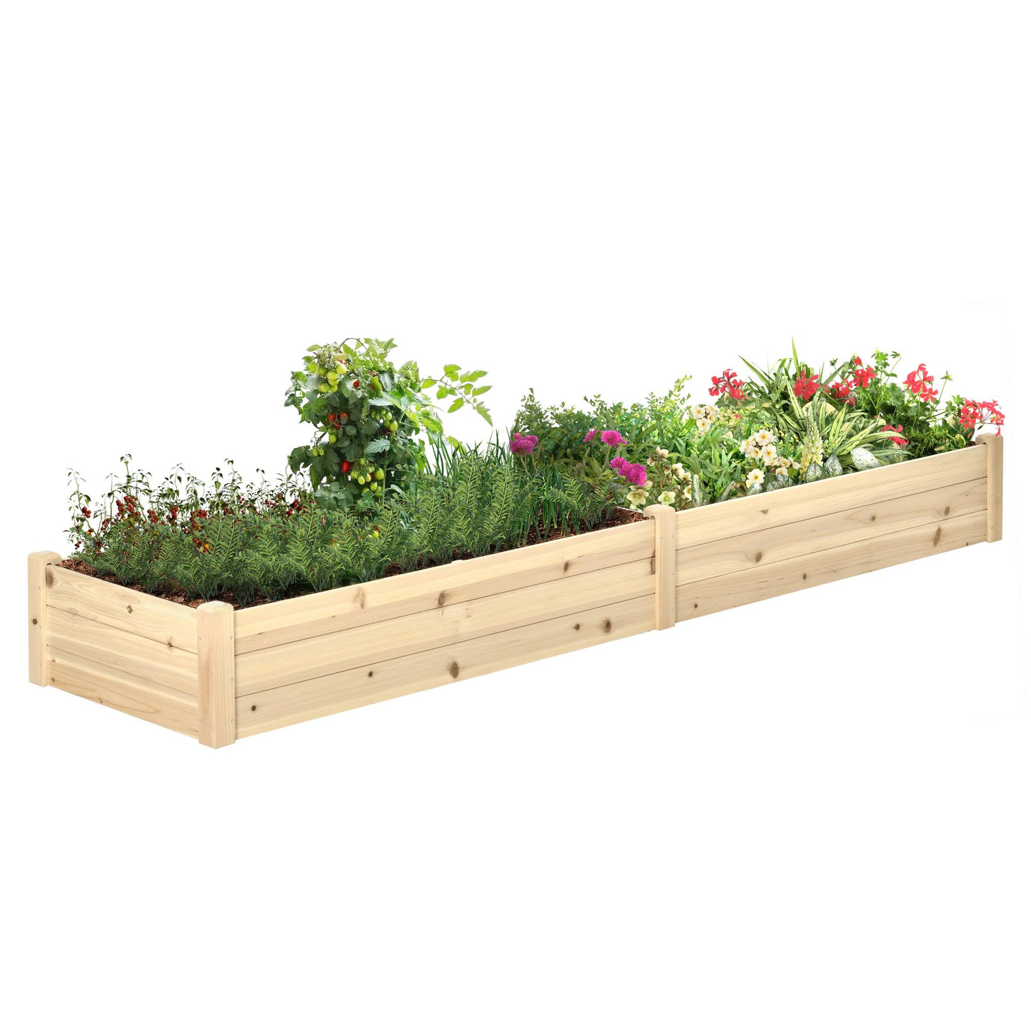 Voir la diapositive 1 : OUTSUNNY Carré potager de jardin dim. 244 x 61,5 x 27 cm feutre de drainage, séparation inclus bois de sapin