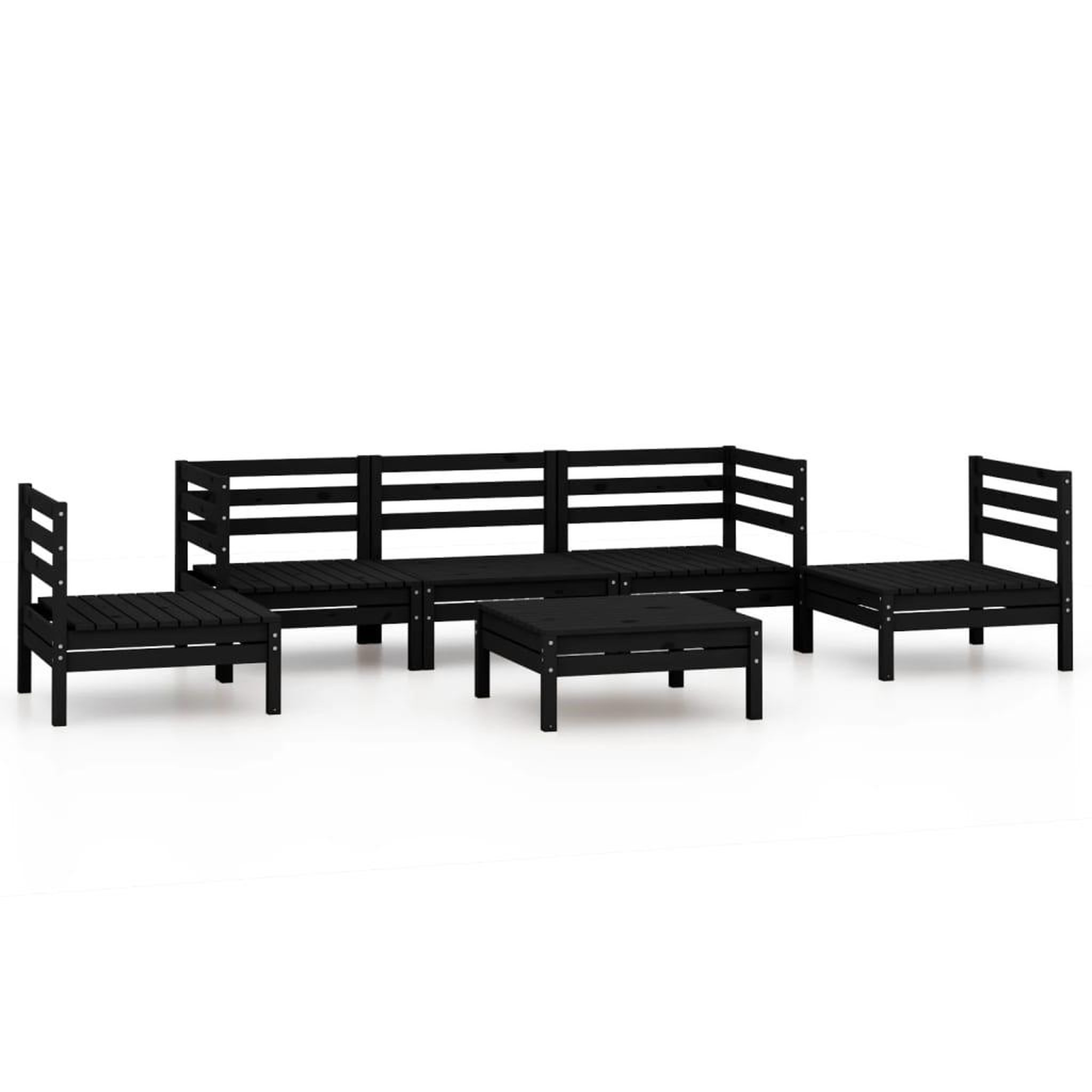 Voir la diapositive 2 : VIDAXL Salon de jardin 6 pcs Noir Bois de pin massif