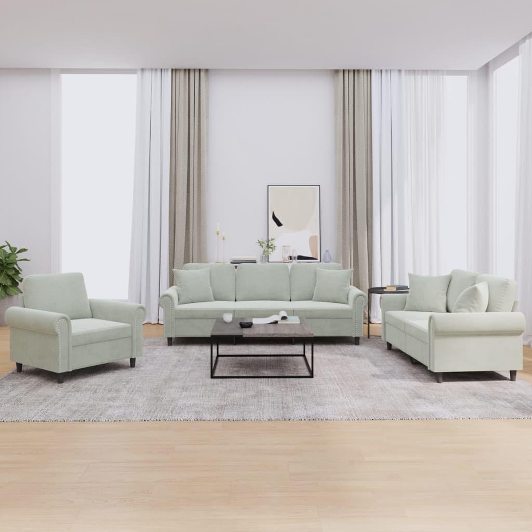 VIDAXL Ensemble de canapes 3 pcs avec coussins gris clair velours