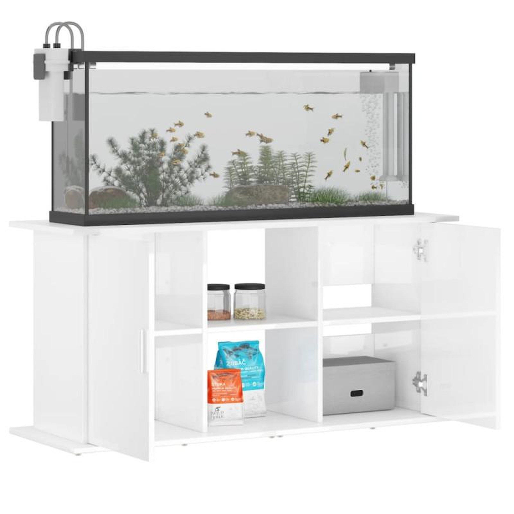 Voir la diapositive 4 : VIDAXL Support d aquarium blanc brillant 121x41x58cm bois d ingénierie