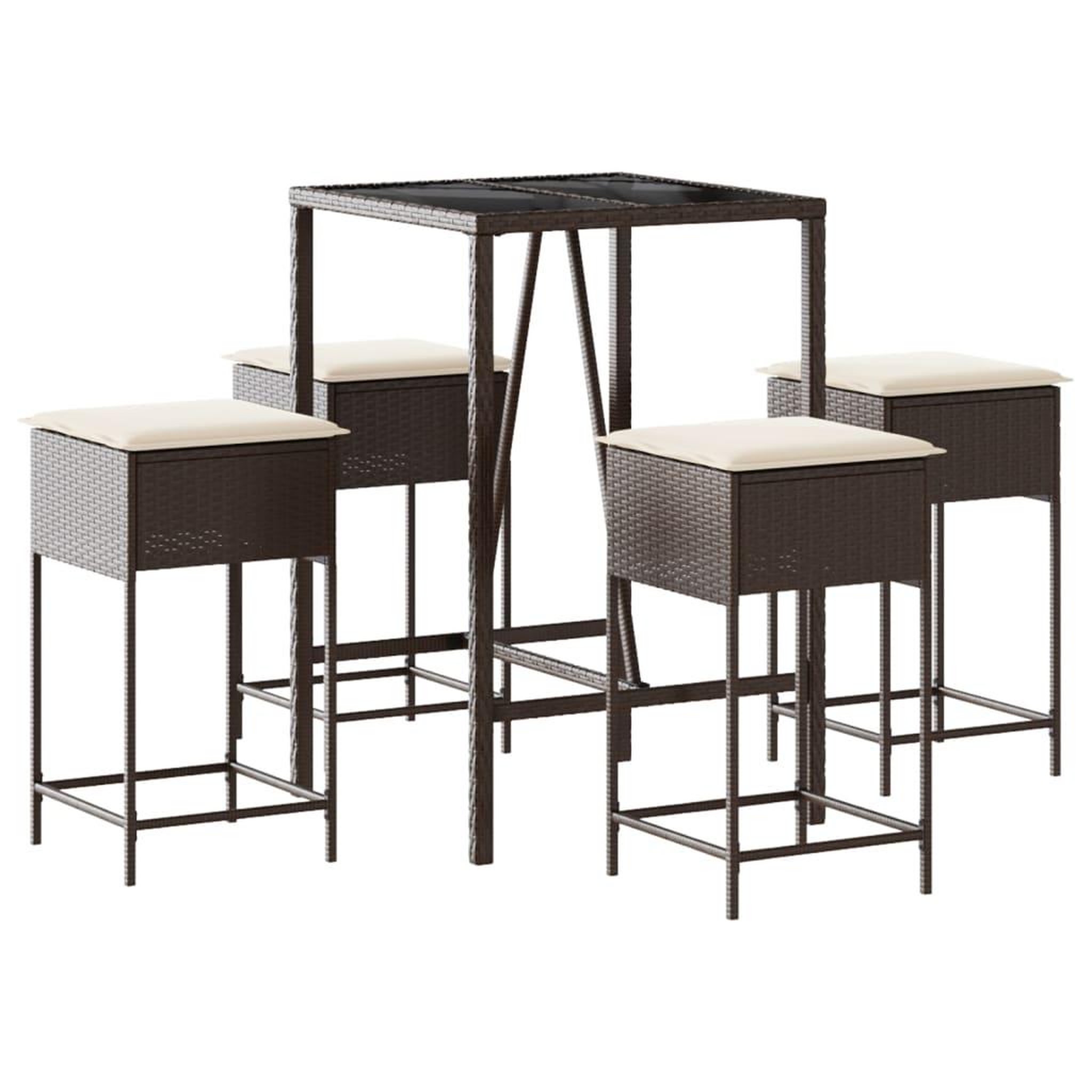 Voir la diapositive 2 : VIDAXL Ensemble de bar de jardin avec coussins 5 pcs marron poly rotin