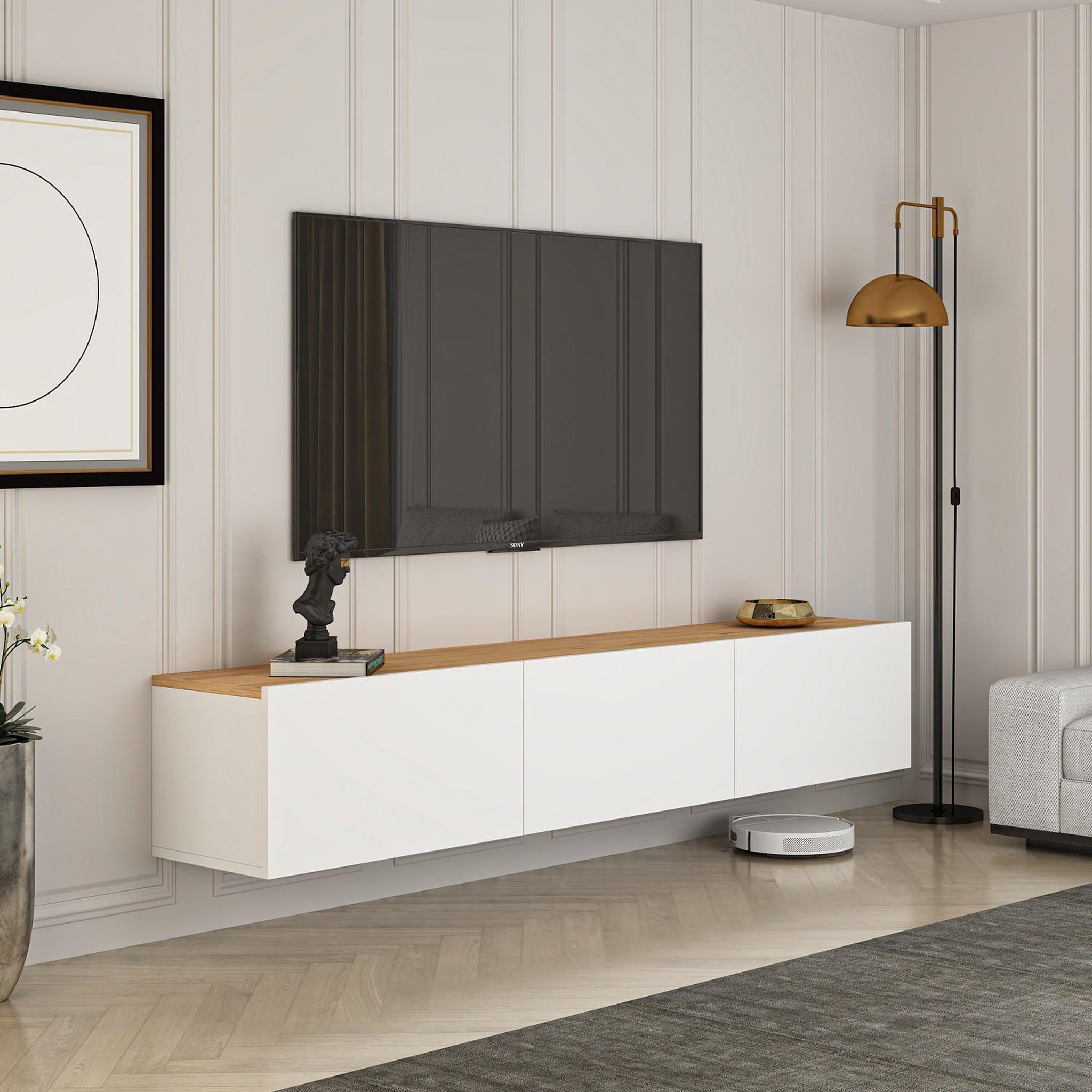 Voir la diapositive 3 : Habitat et Jardin Meuble tv en bois  west  - 150 x 32 x 30 cm - pin blanc de l'atlantique