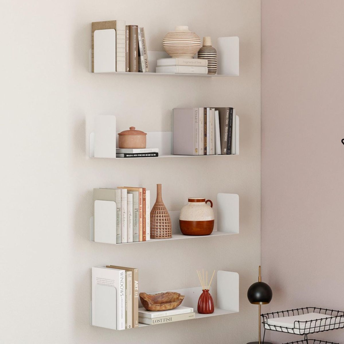 ID MARKET Lot de 4 étagères 60x15 cm pour livres METRA blanches