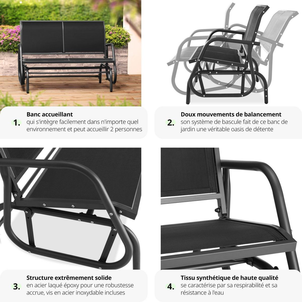 tectake Banc à bascule 2 places