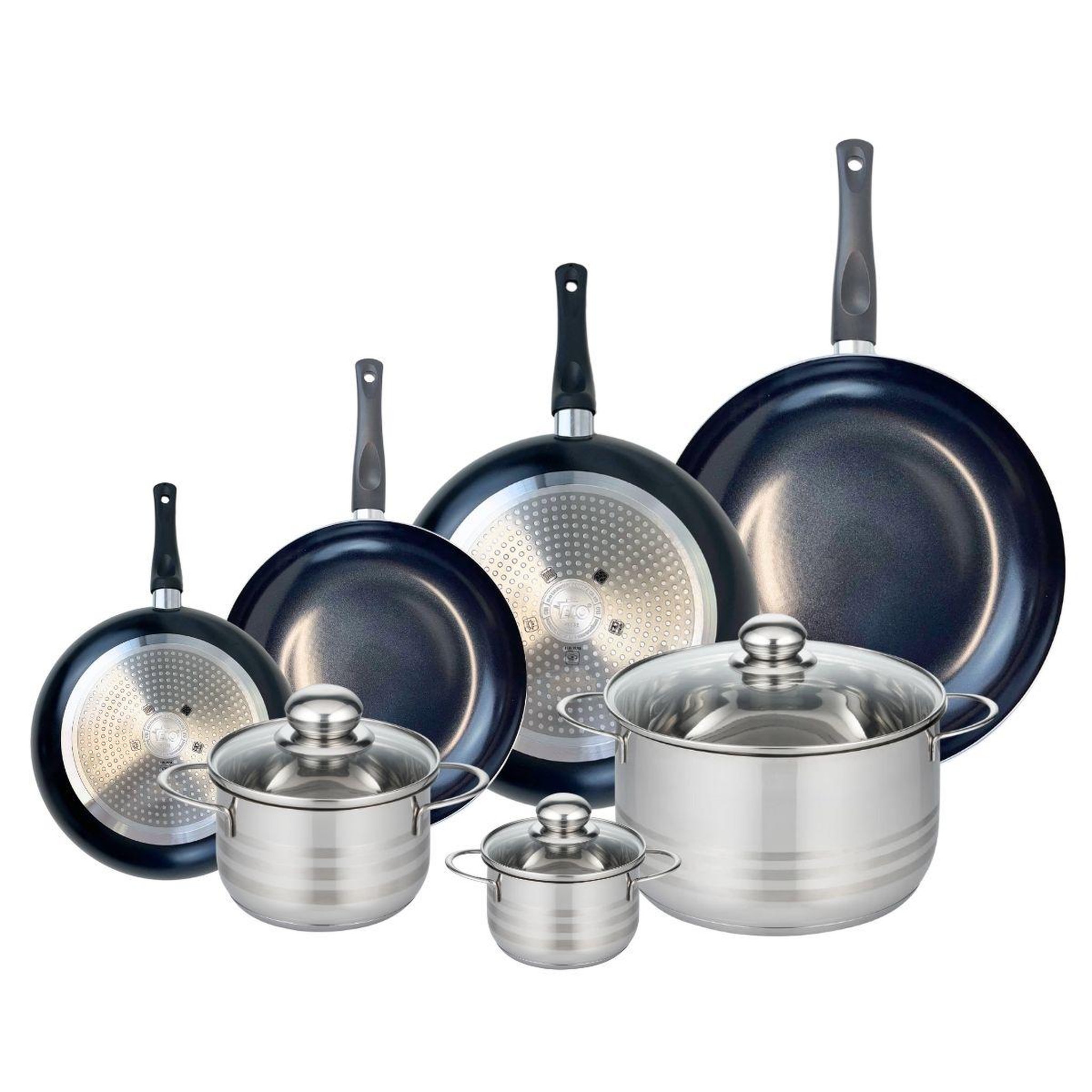 ELO Ensemble de 4 poêles de cuisson 20, 24, 28 et 32 cm et 3 faitouts 12, 16 et 24 cm elo prima brillant