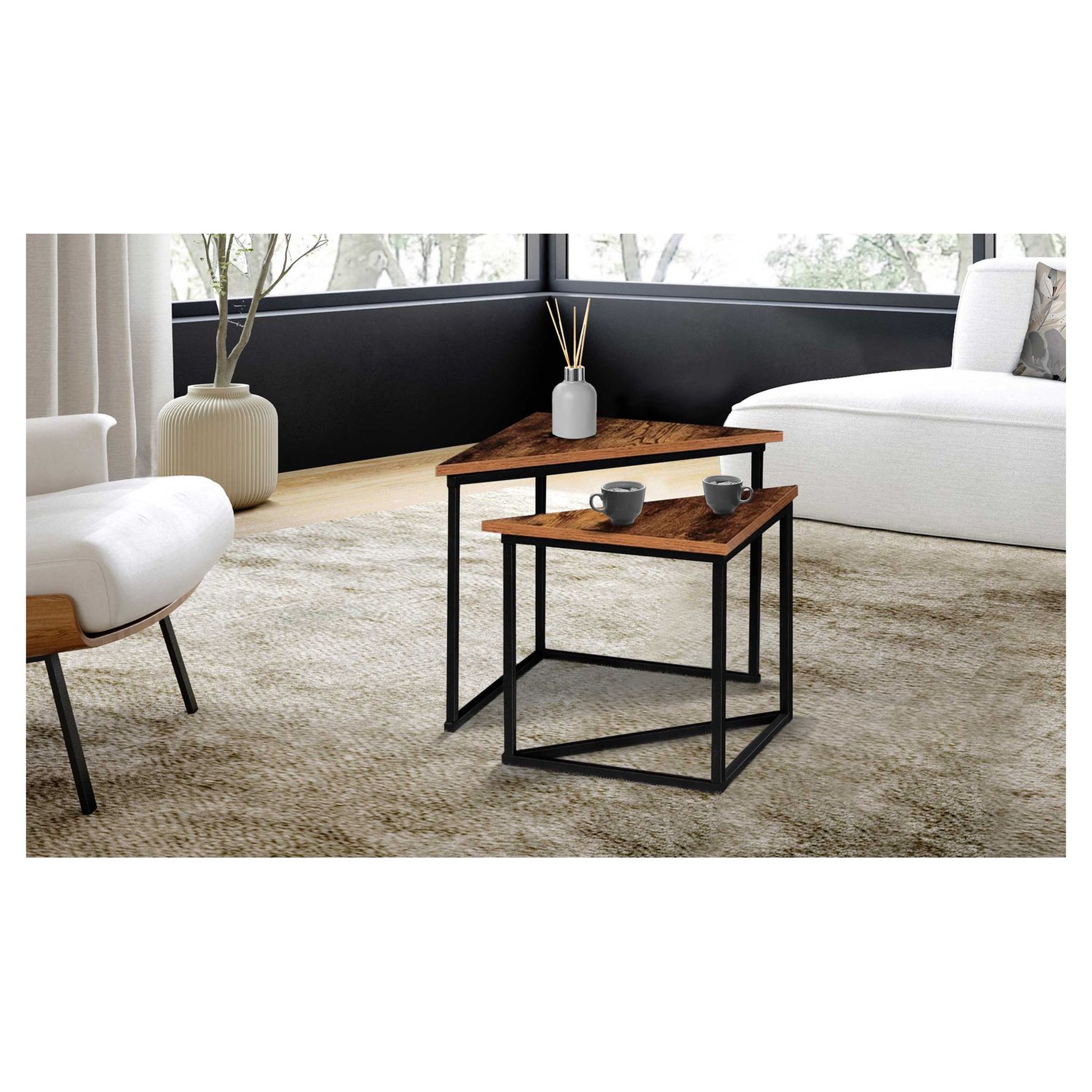 Lot de 2 tables basse Gigogne style industriel CHARLIZE