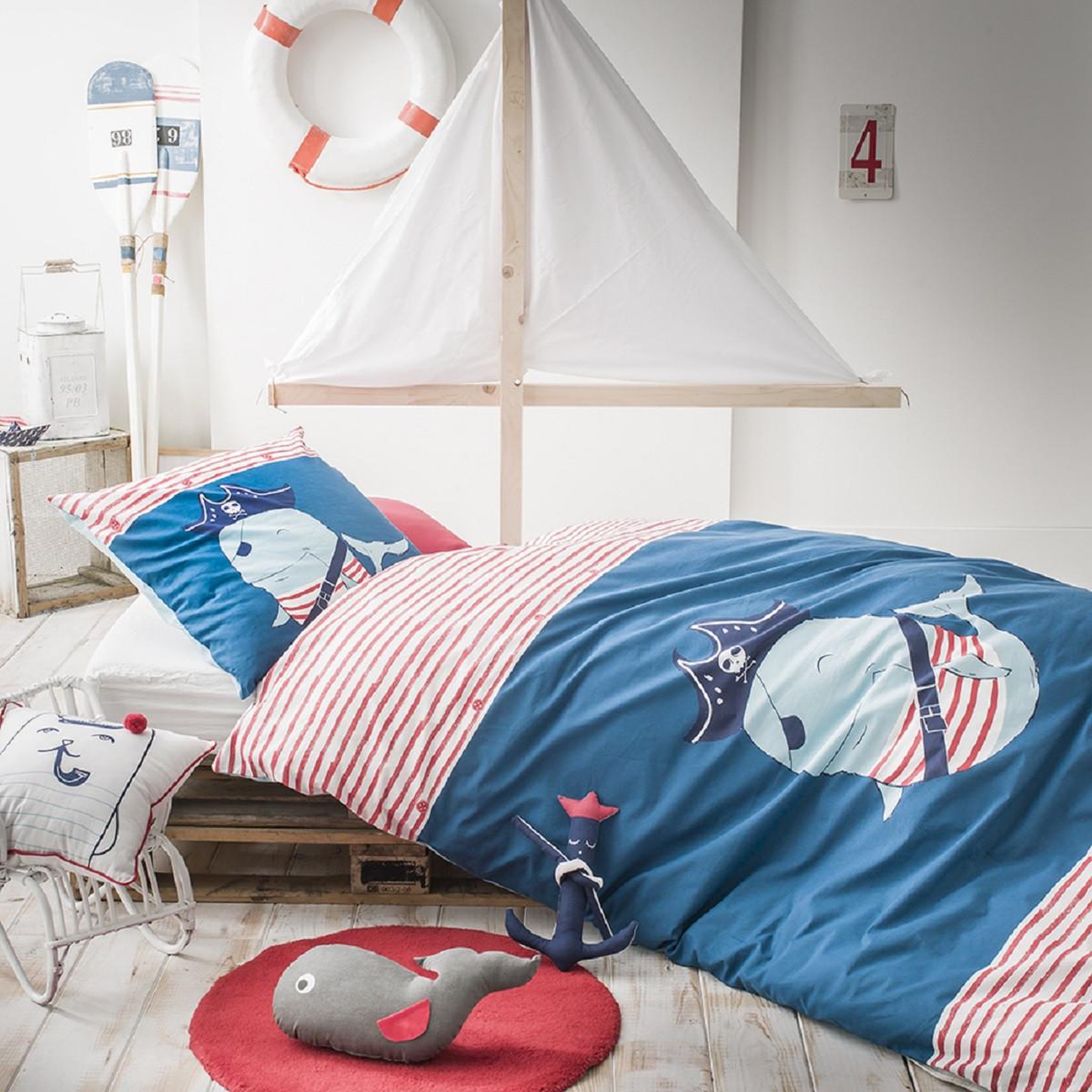 Voir la diapositive 3 : FUTURE HOME Coussin enfant imprimé chat marin en coton 40x40cm captain