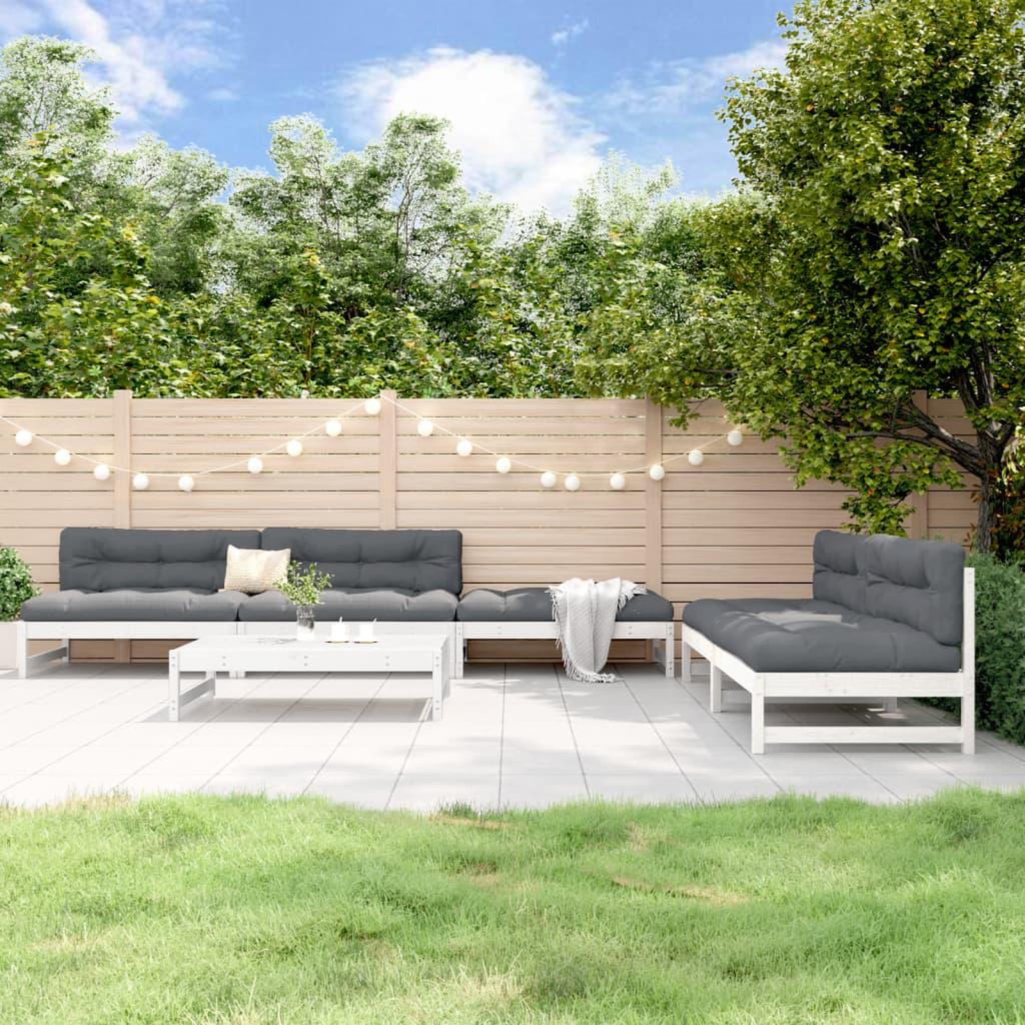VIDAXL Salon de jardin 6 pcs Blanc Bois de pin massif