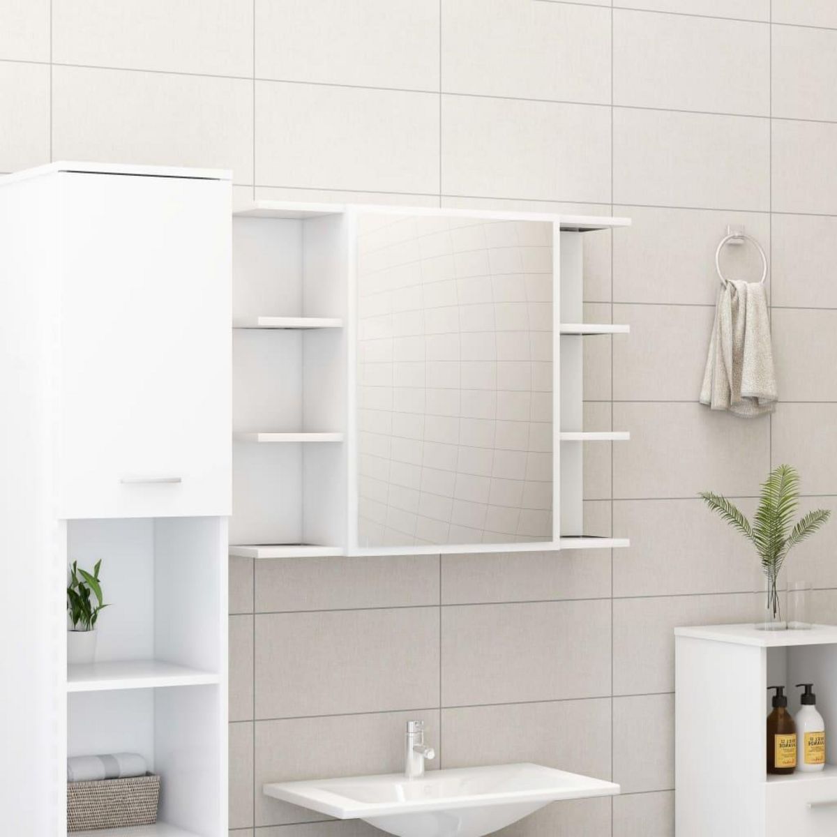 VIDAXL Ensemble de meubles de salle de bain 3pcs Blanc Bois ingenierie