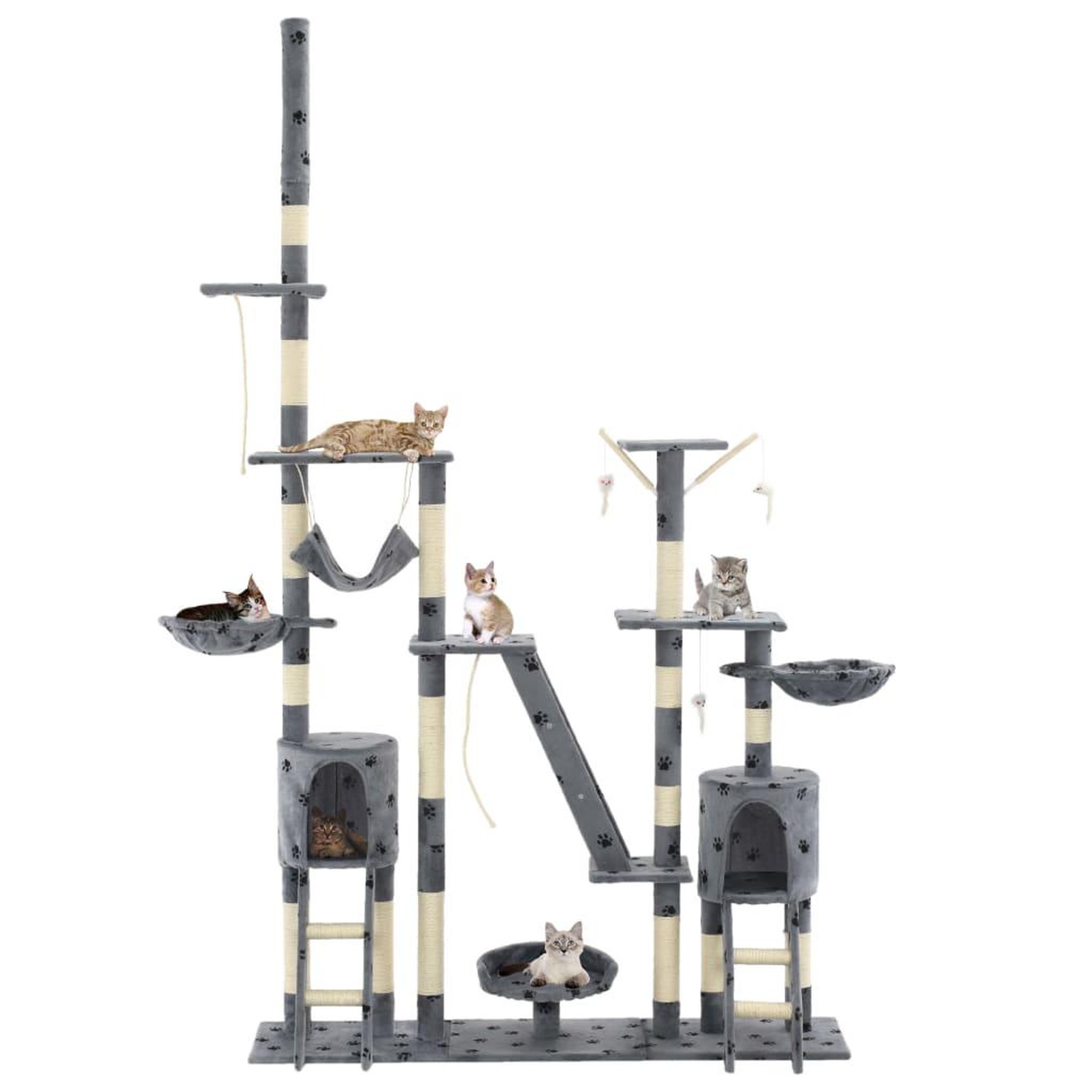 Voir la diapositive 2 : VIDAXL Arbre a chat et griffoirs 230-250 cm Empreintes de pattes Gris