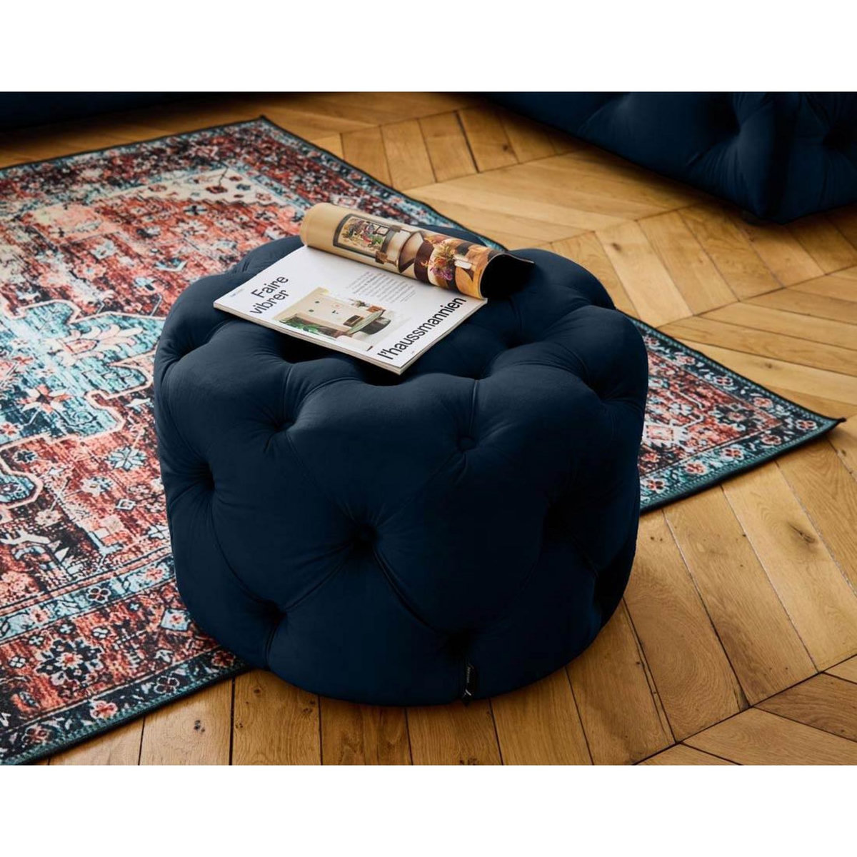 LISA DESIGN Gallata - pouf chesterfield rond - en velours