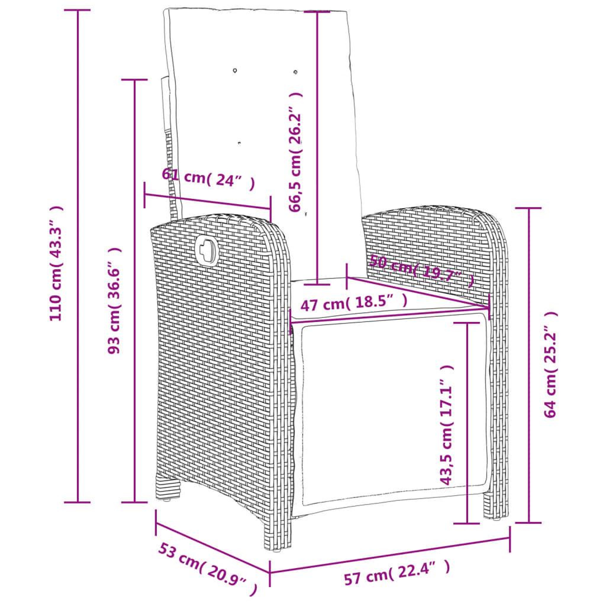 Voir la diapositive 6 : VIDAXL Chaises inclinables de jardin lot de 2 et repose-pied rotin