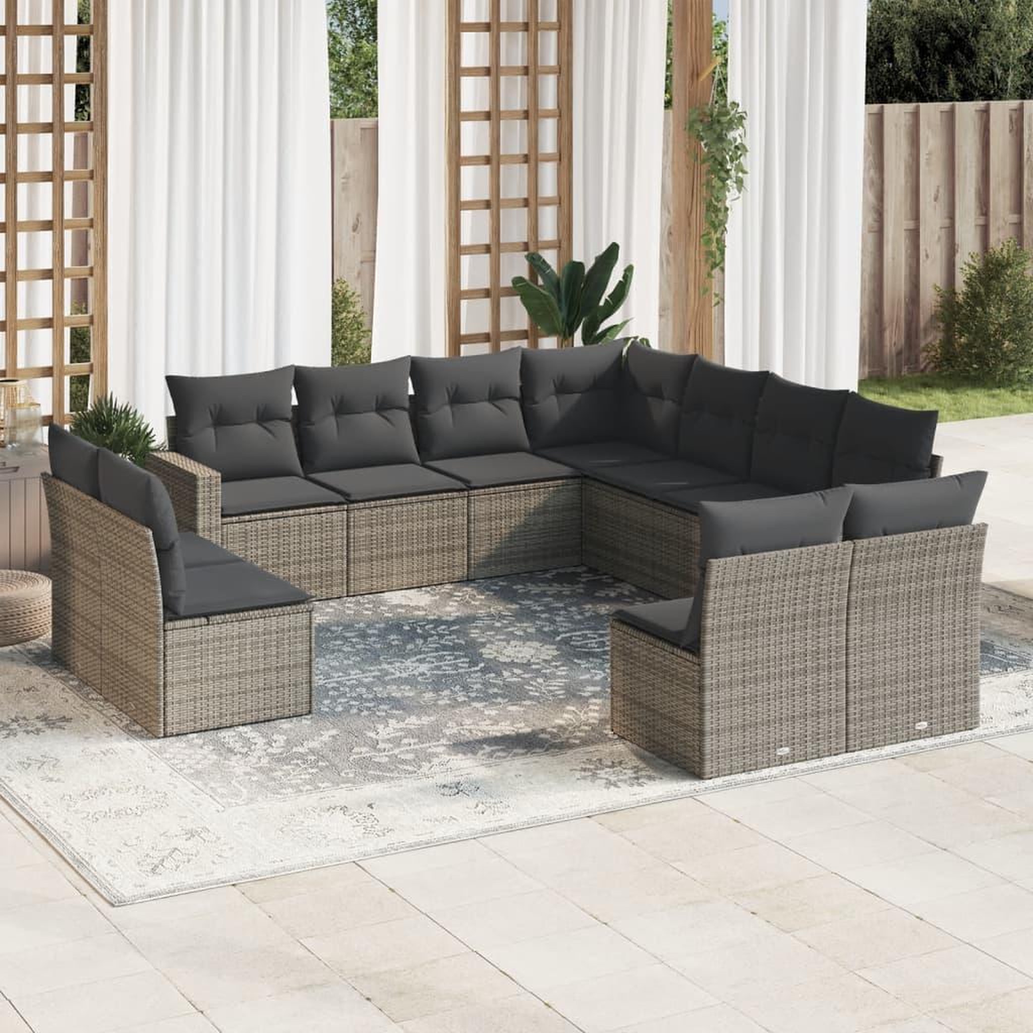 VIDAXL Salon de jardin 11 pcs avec coussins gris resine tressee