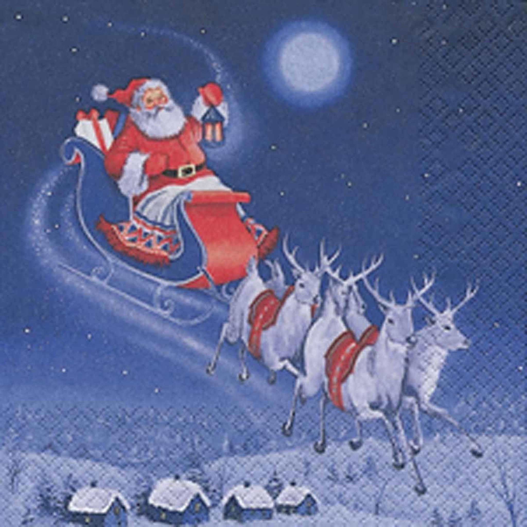 HOMEA Lot de 20 serviettes en papier  traîneau du père noël  33x33cm bleu
