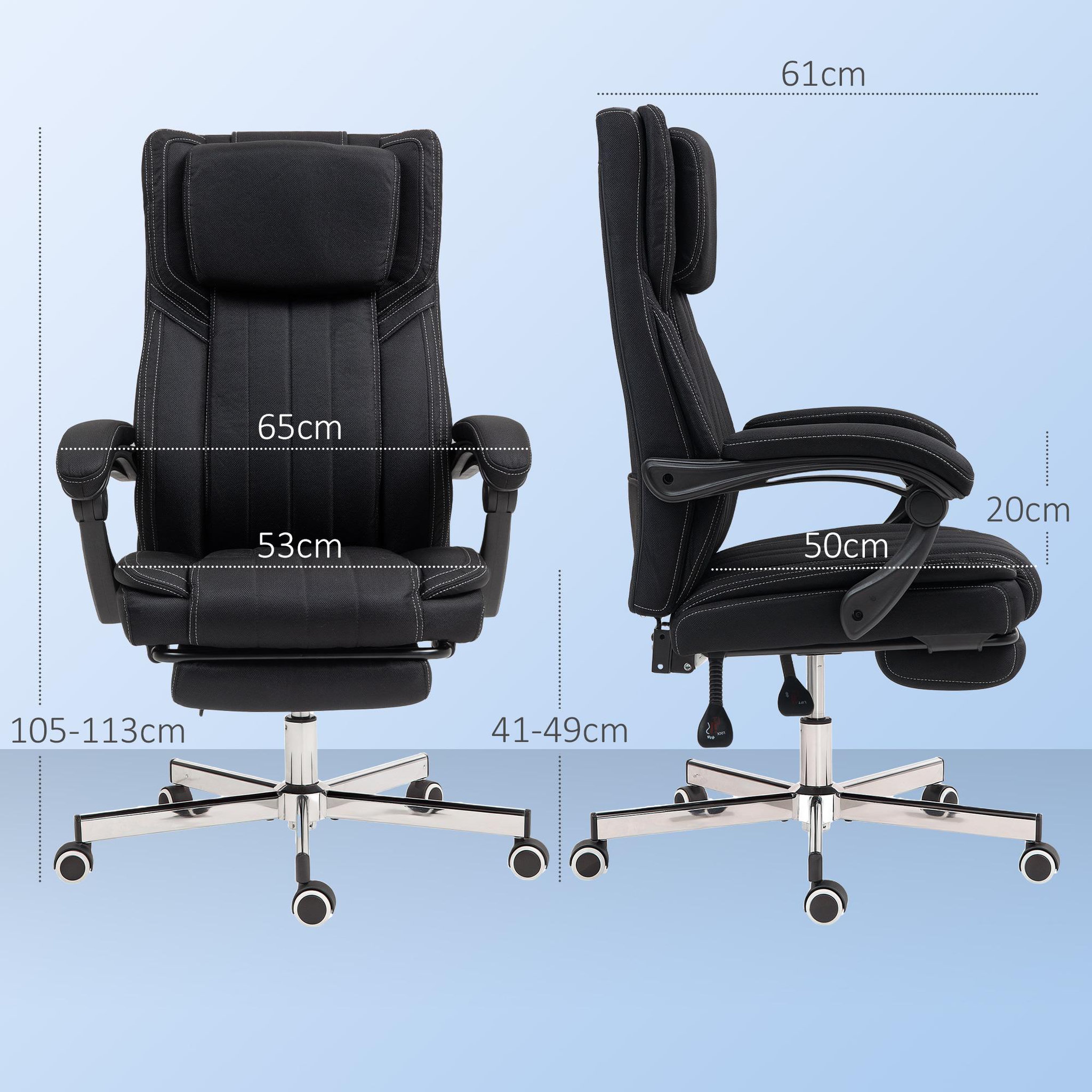 Voir la diapositive 3 : VINSETTO Fauteuil de bureau manager grand confort repose-pied dossier inclinable accoudoirs tétière rembourrés tissu noir