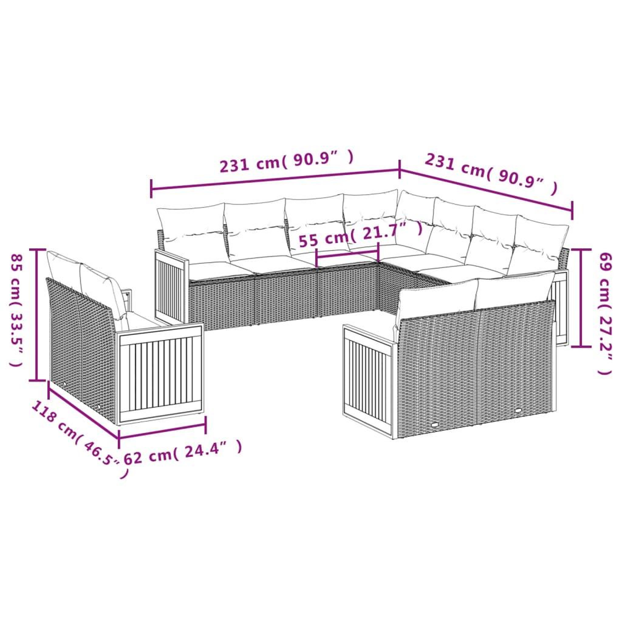 Voir la diapositive 6 : VIDAXL Salon de jardin 11 pcs avec coussins noir resine tressee